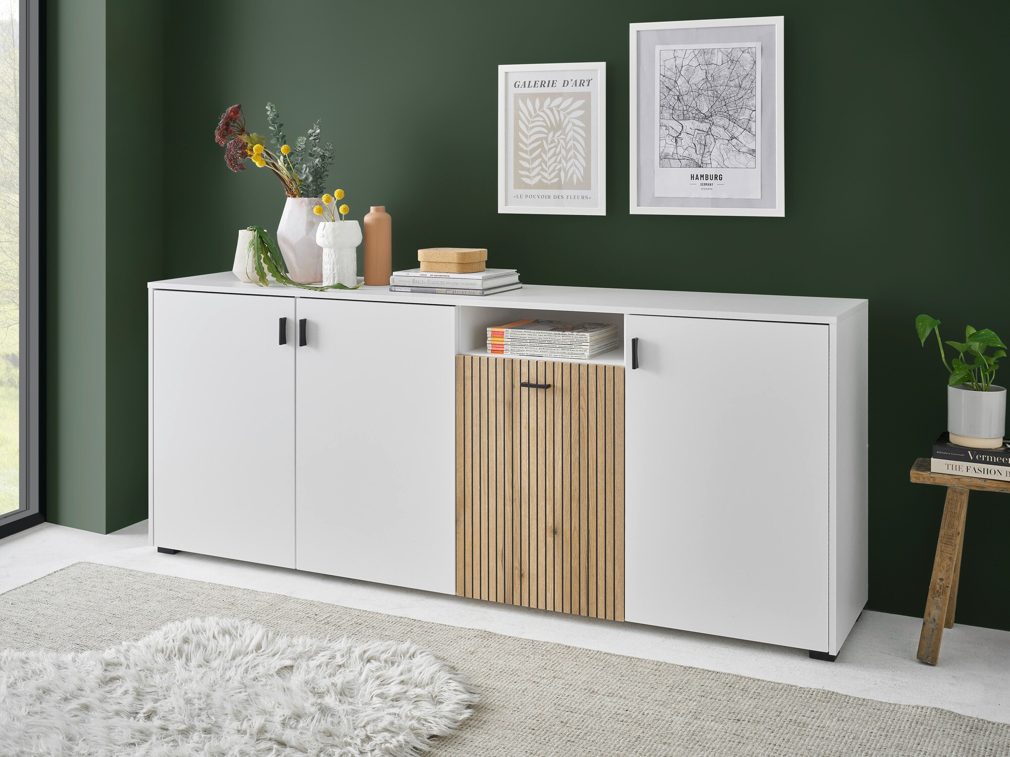 Sideboard Belmelu 108 (Weiß + Eichenholzoptik)
