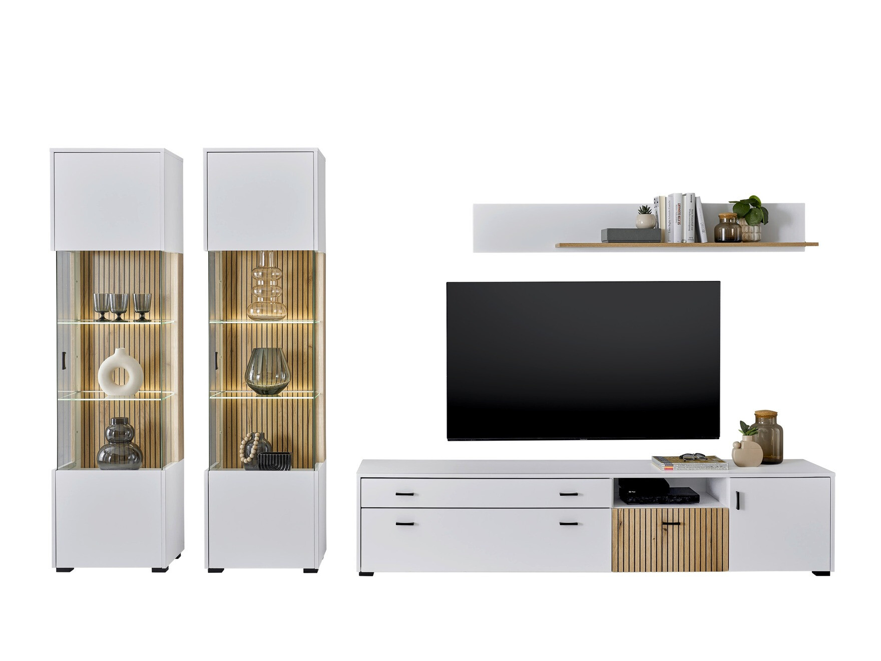 Wohnzimmer-Sets Belmelu 117 (Weiß + Eichenholzoptik)