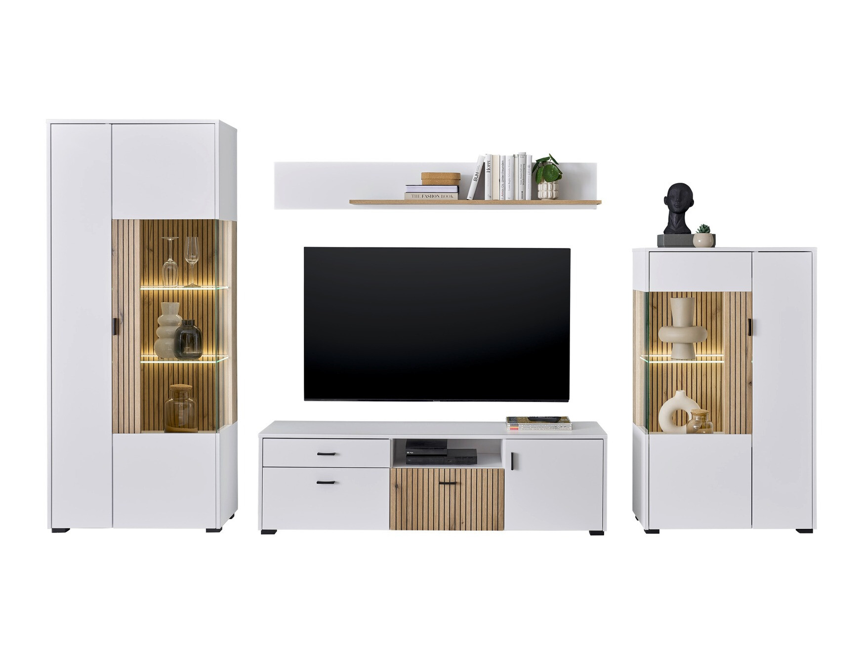 Wohnzimmer-Sets Belmelu 118 (Weiß + Eichenholzoptik)