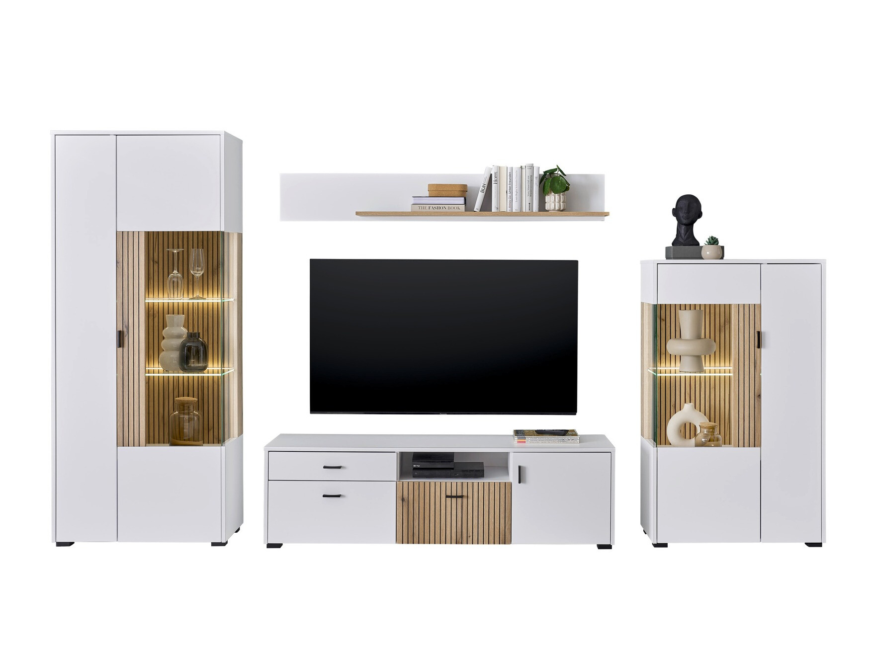 Wohnzimmer-Sets Belmelu 118 (Weiß + Eichenholzoptik)