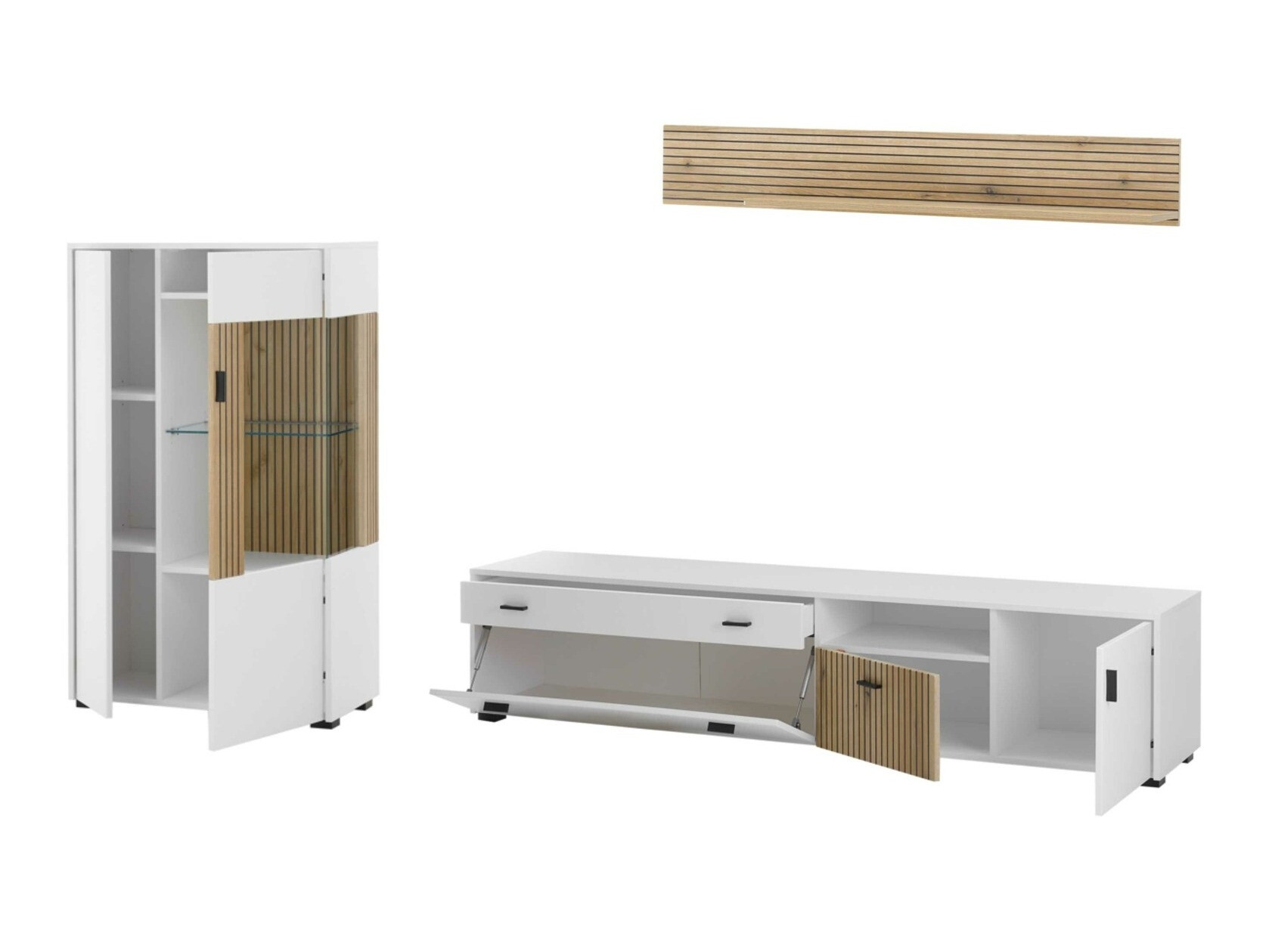 Wohnzimmer-Sets Belmelu 119 (Weiß + Eichenholzoptik)