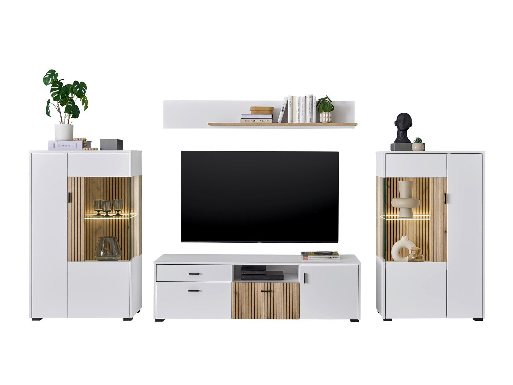 Wohnzimmer-Sets Belmelu 122 (Weiß + Eichenholzoptik)