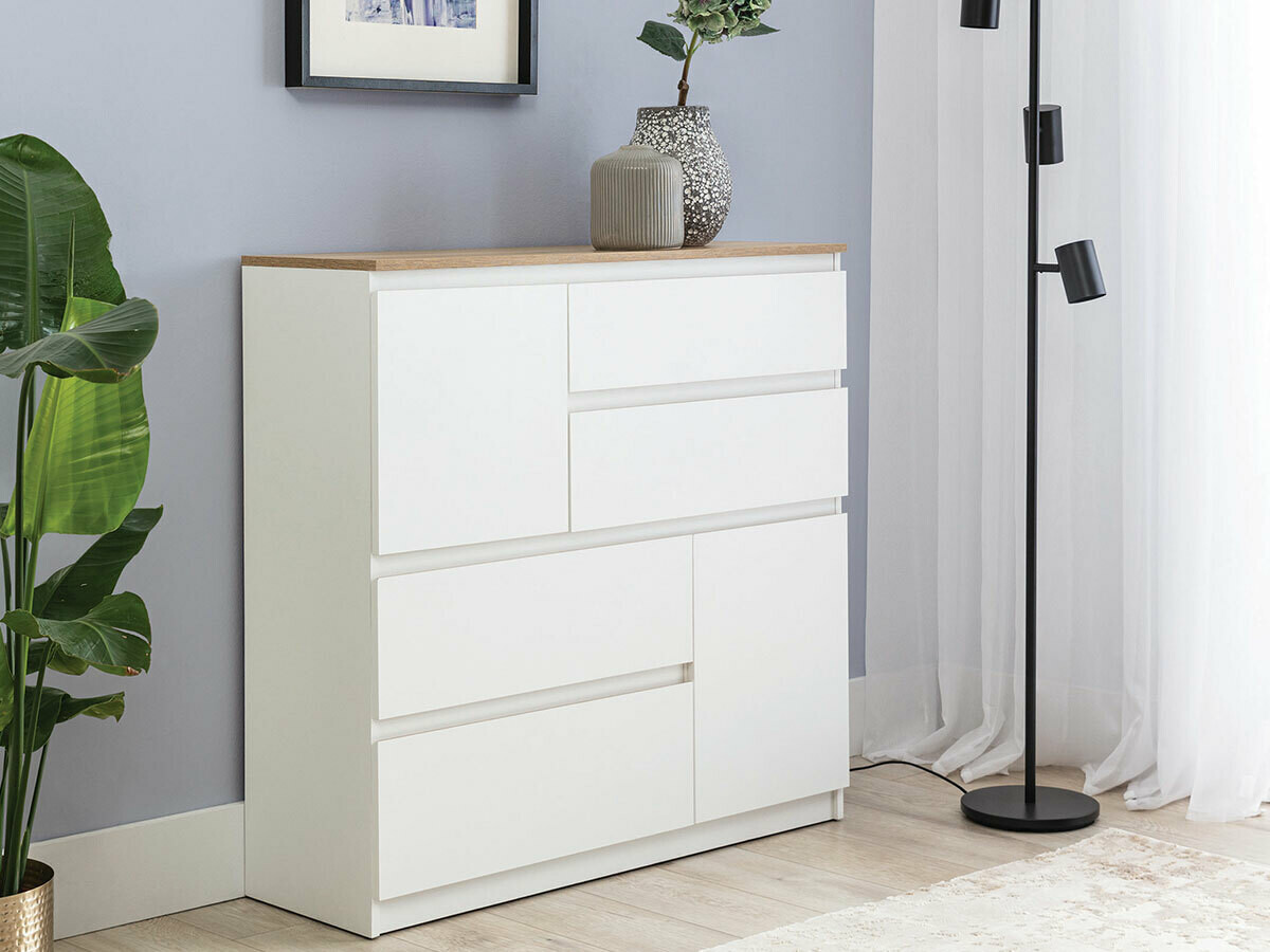 Kommoden Catelbi 105 (Weiß + Eichenholzoptik)