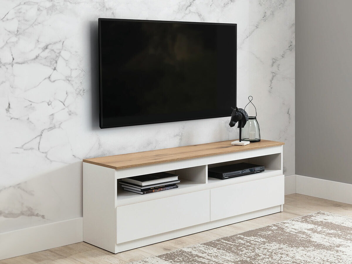 TV-Möbel Catelbi 100 (Weiß + Eichenholzoptik)