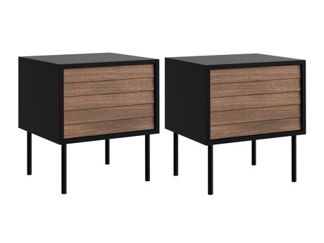 Set mit Nachttischen Flosoru 106 (Walnussholzoptik + Schwarz)