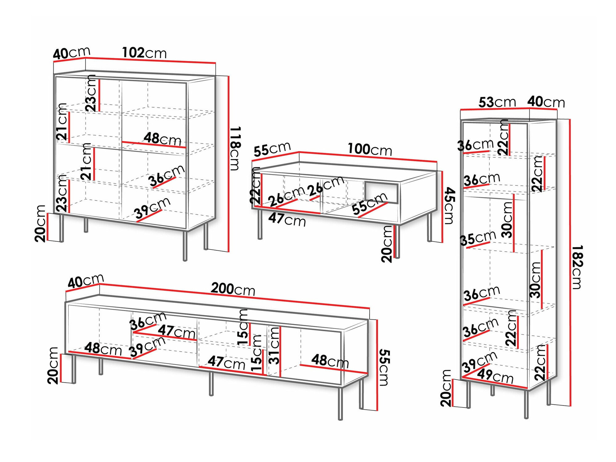Wohnzimmer-Sets Flosoru 109 (Walnussholzoptik + Schwarz)
