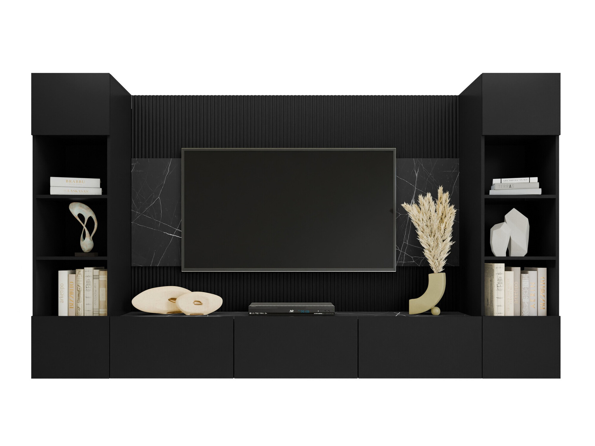 Wohnzimmer-Sets Comfivo Salix I (Schwarz + Schwarzer Marmor)