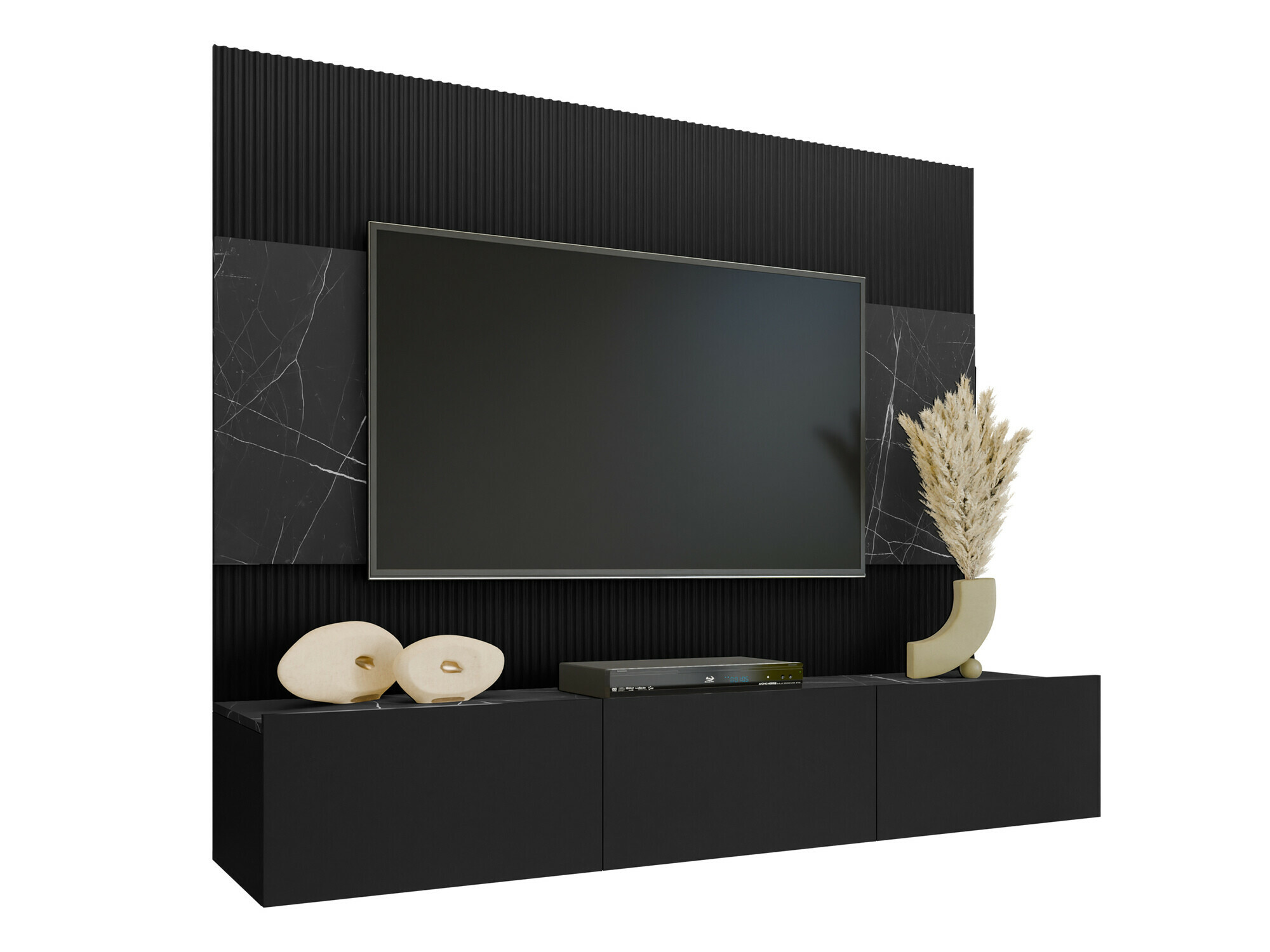 Wohnzimmer-Sets Comfivo Salix (Schwarz + Schwarzer Marmor)