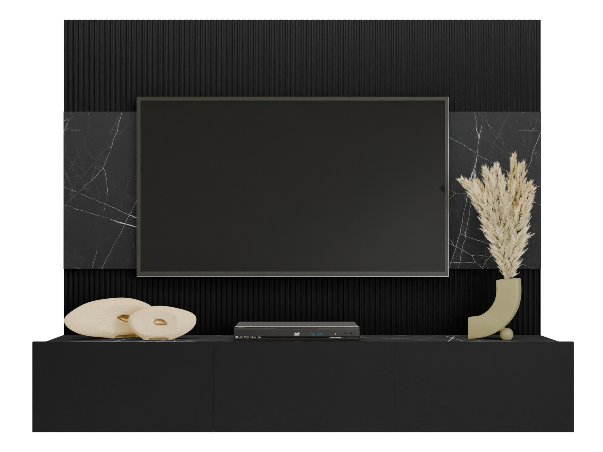 Wohnzimmer-Sets Comfivo Salix (Schwarz + Schwarzer Marmor)