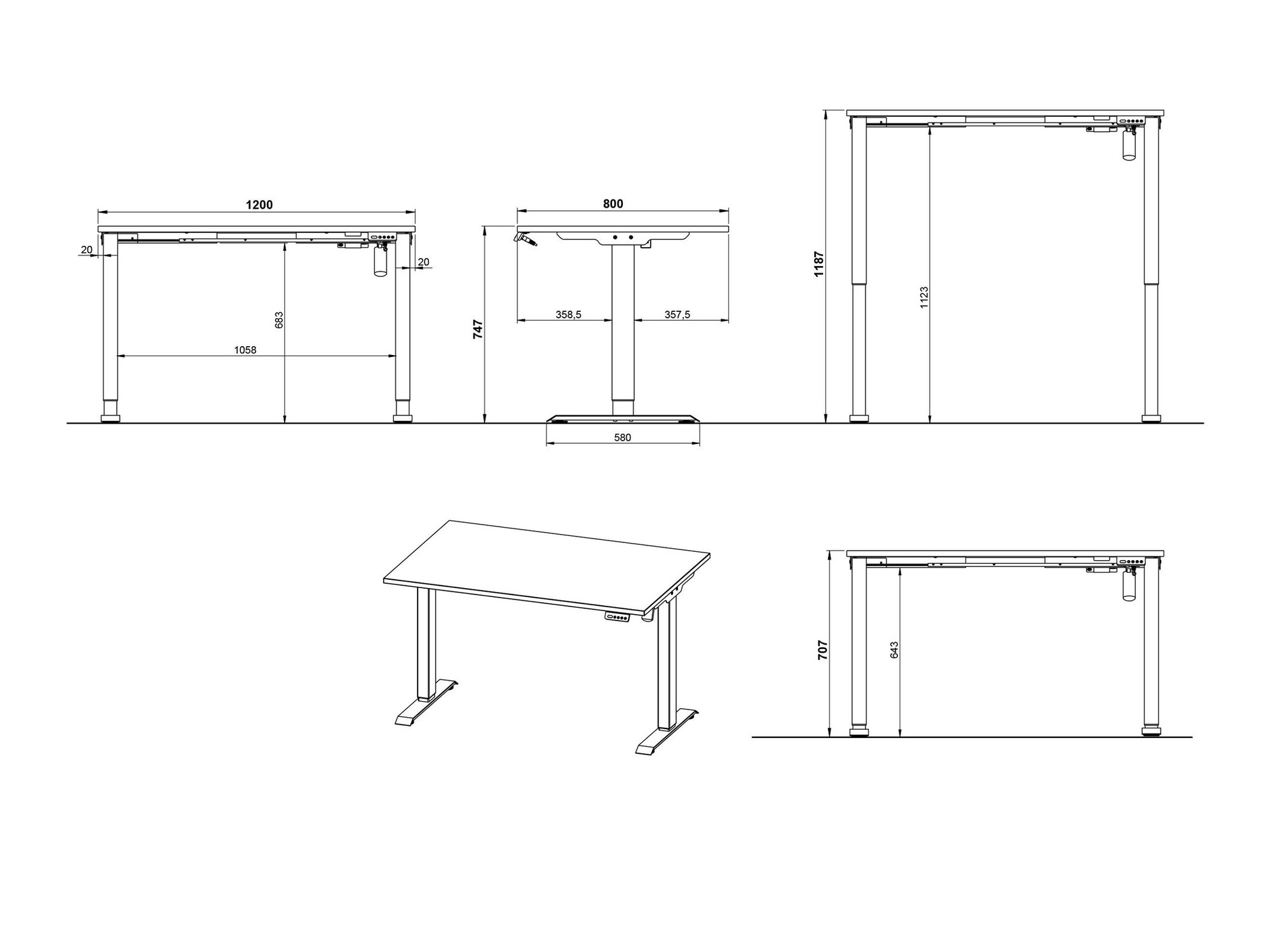 Höhenverstellbarer Schreibtisch Lartesi 115 (Hellgrau + Schwarz)