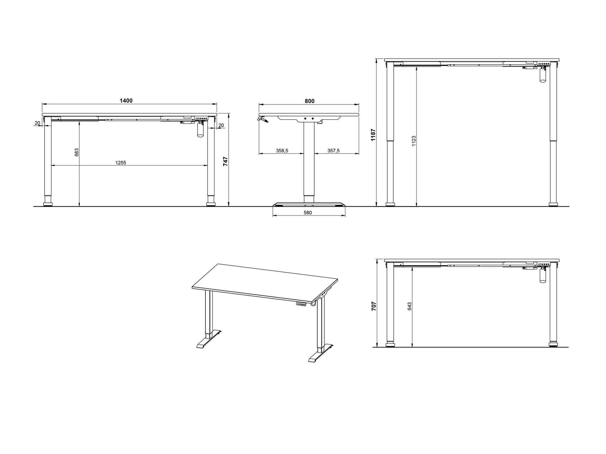 Höhenverstellbarer Schreibtisch Lartesi 117 (Graphit + Schwarz)