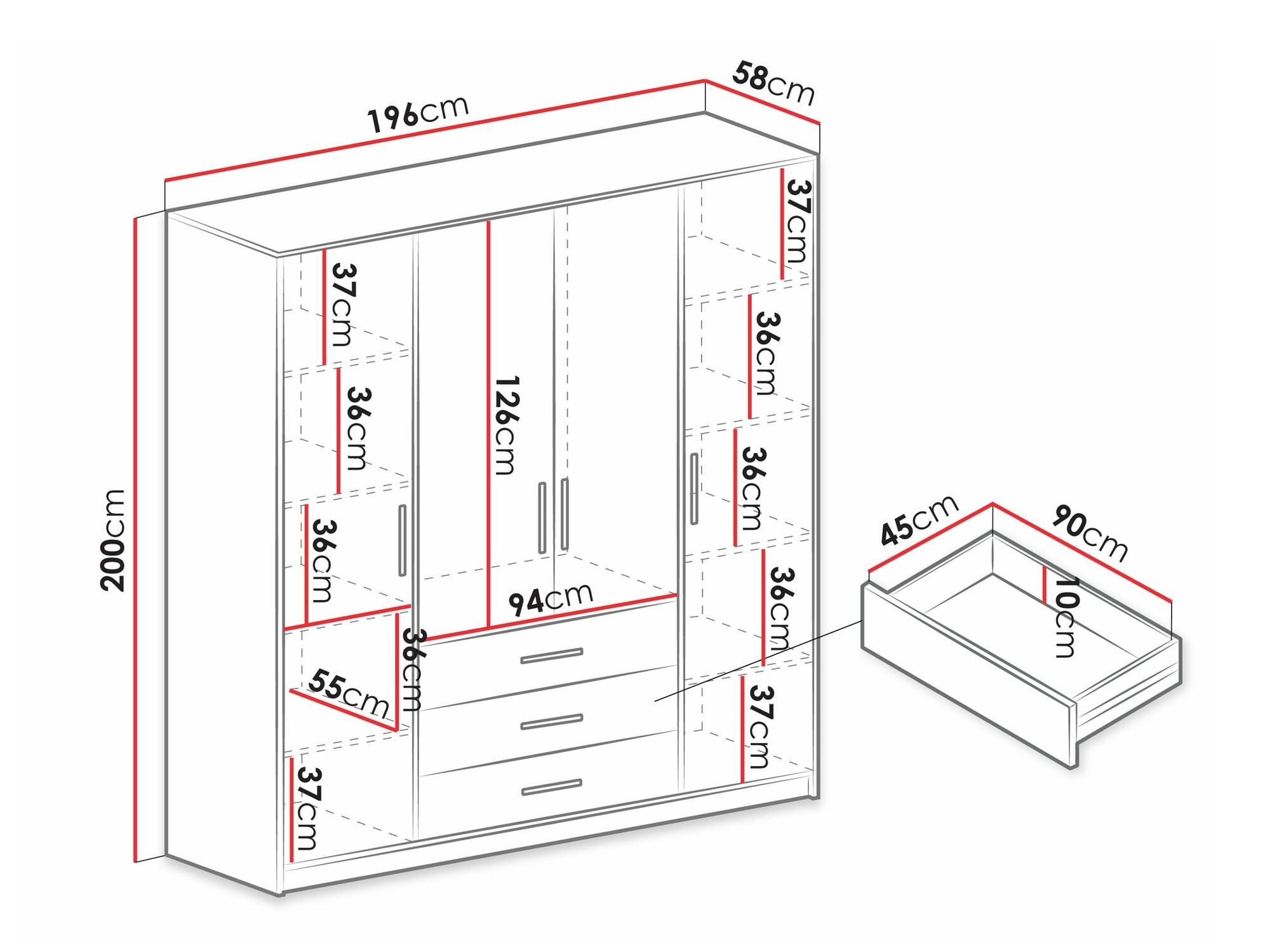 Kleiderschrank Dortivu 154 (Weiß)