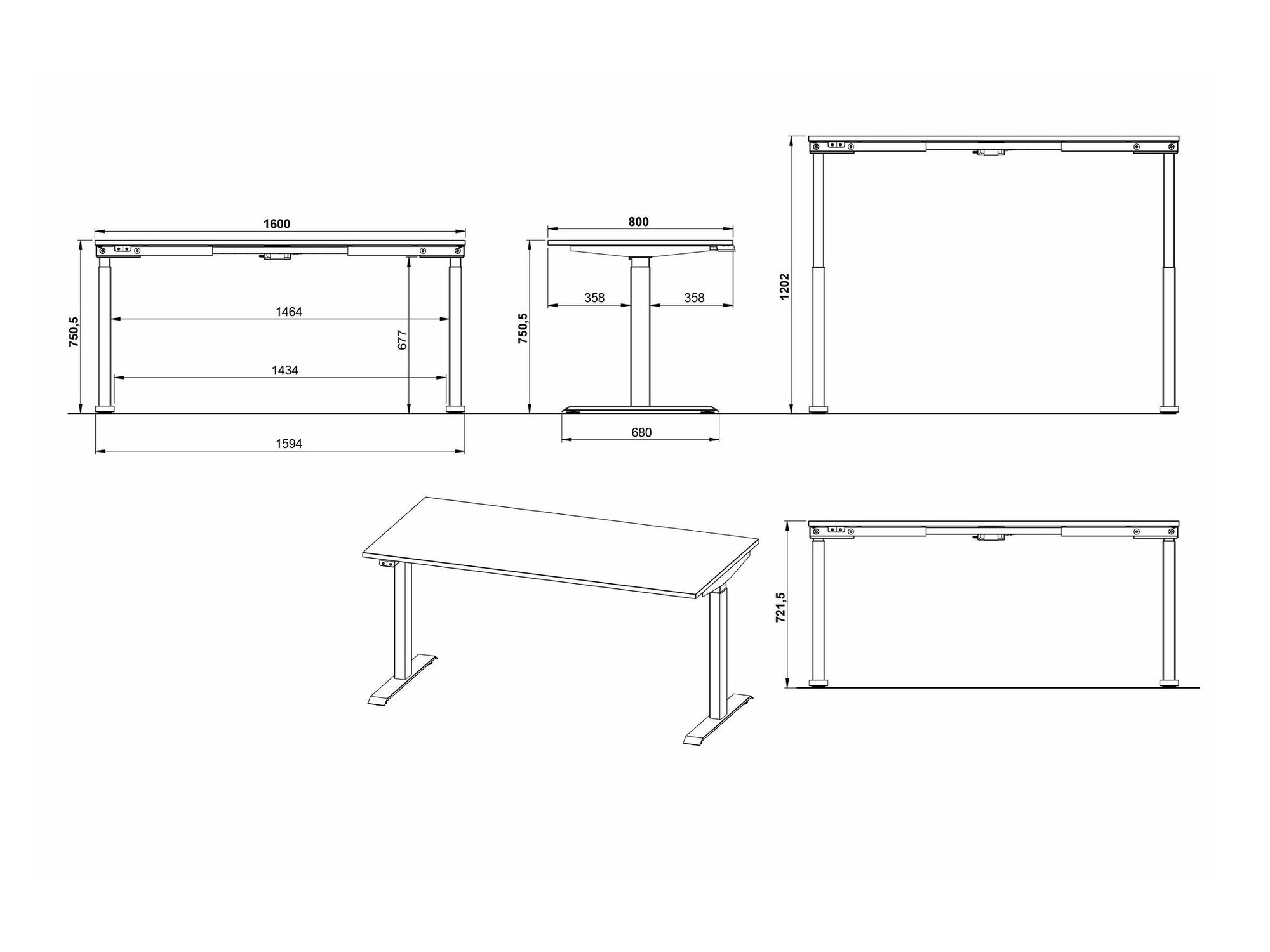 Höhenverstellbarer Schreibtisch Eliromo 119 (Hellgrau + Schwarz)