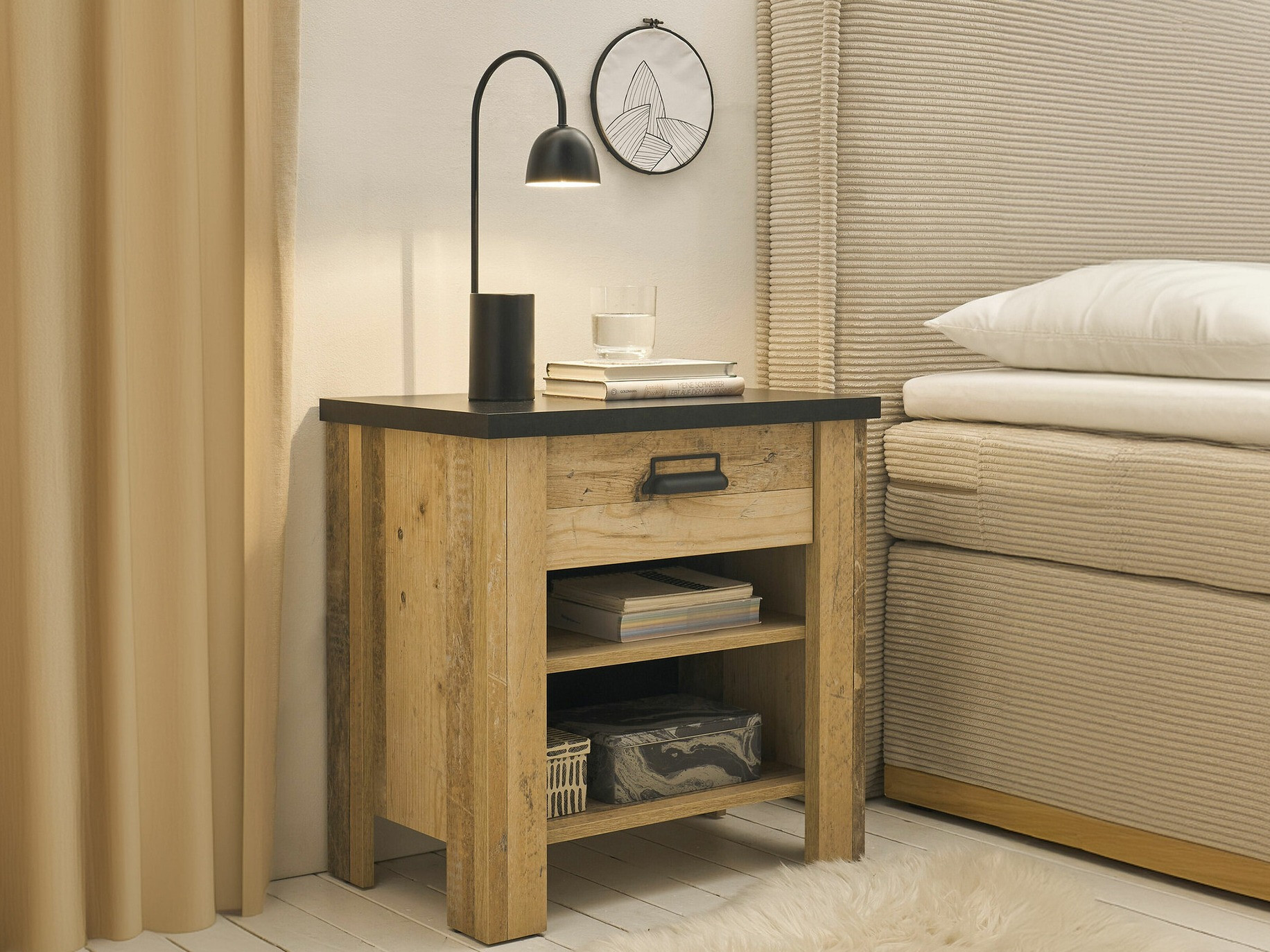 Nachttisch Cirtale 102 (Gealtertes Holz + Anthrazit)