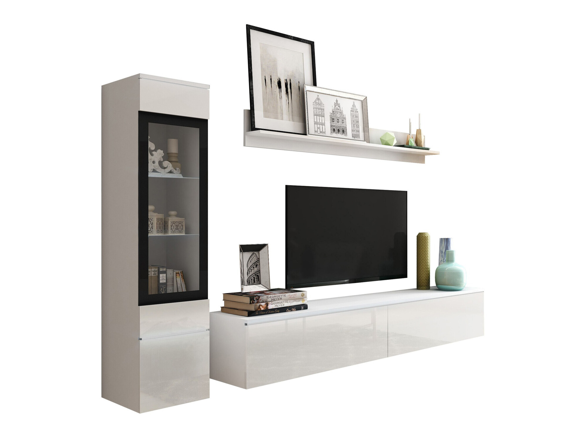 Wohnzimmer-Sets Mirfivo 100 (Weiß + Weiß glänzend)