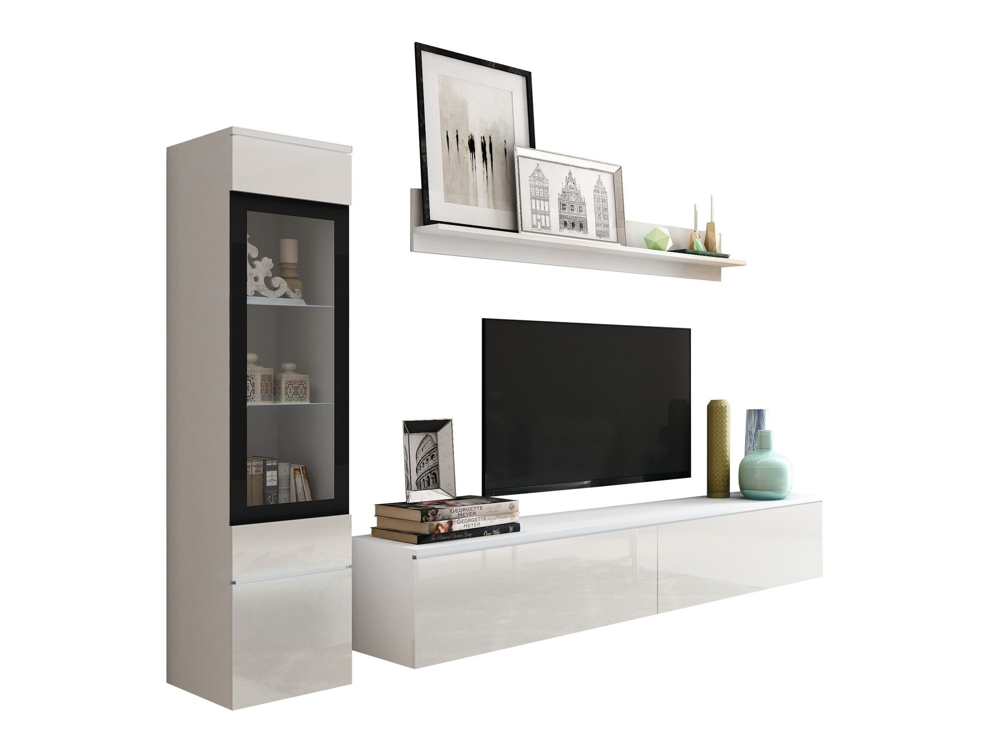 Wohnzimmer-Sets Mirfivo 100 (Weiß + Weiß glänzend)