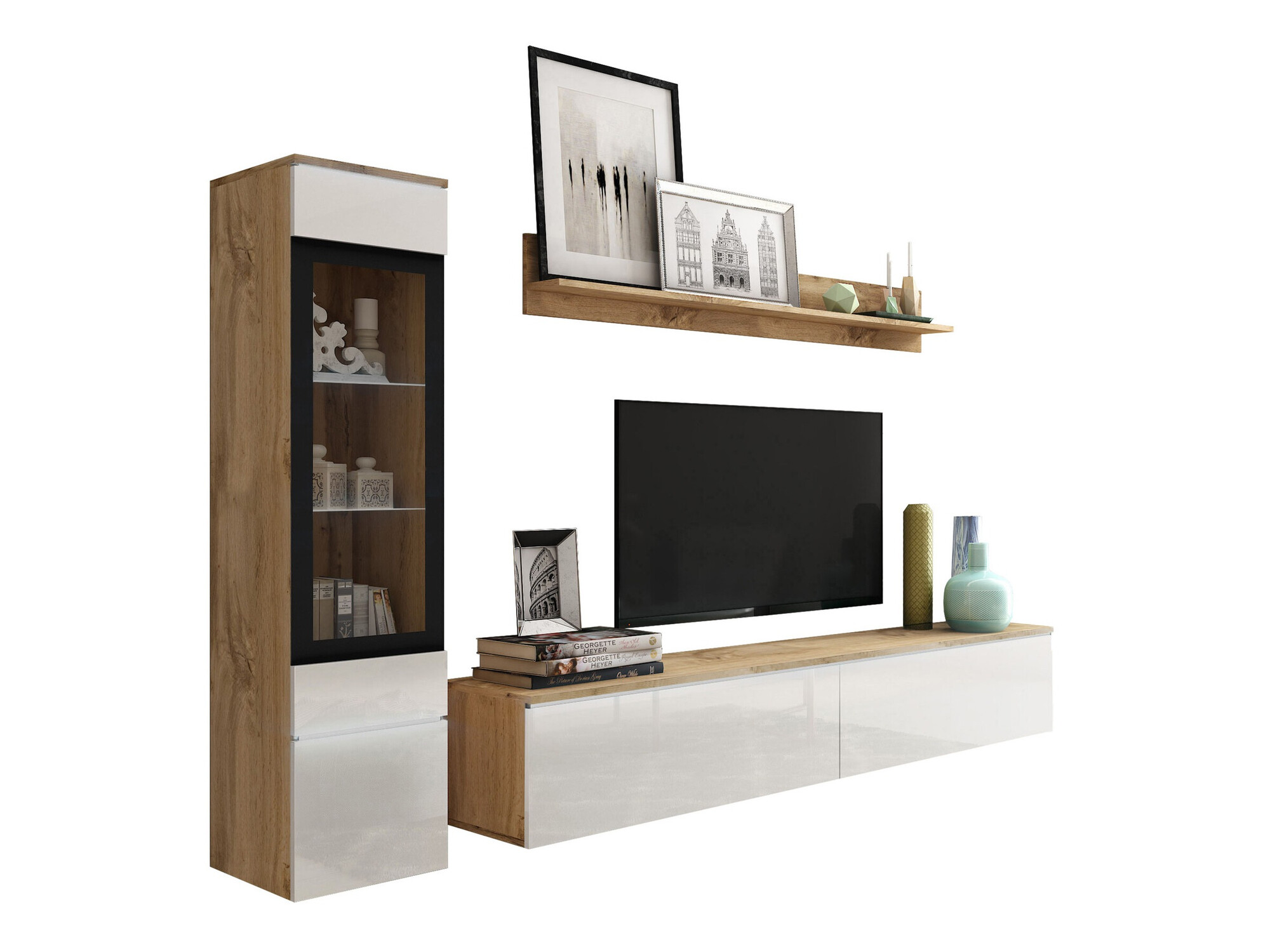 Wohnzimmer-Sets Mirfivo 100 (Wotan Eiche + Weiß glänzend)