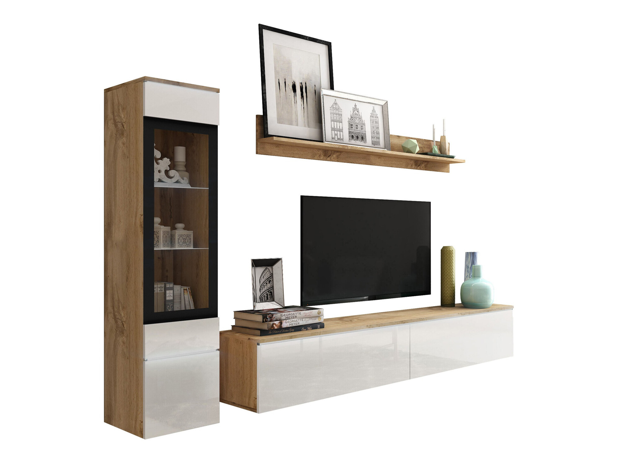 Wohnzimmer-Sets Mirfivo 100 (Wotan Eiche + Weiß glänzend)