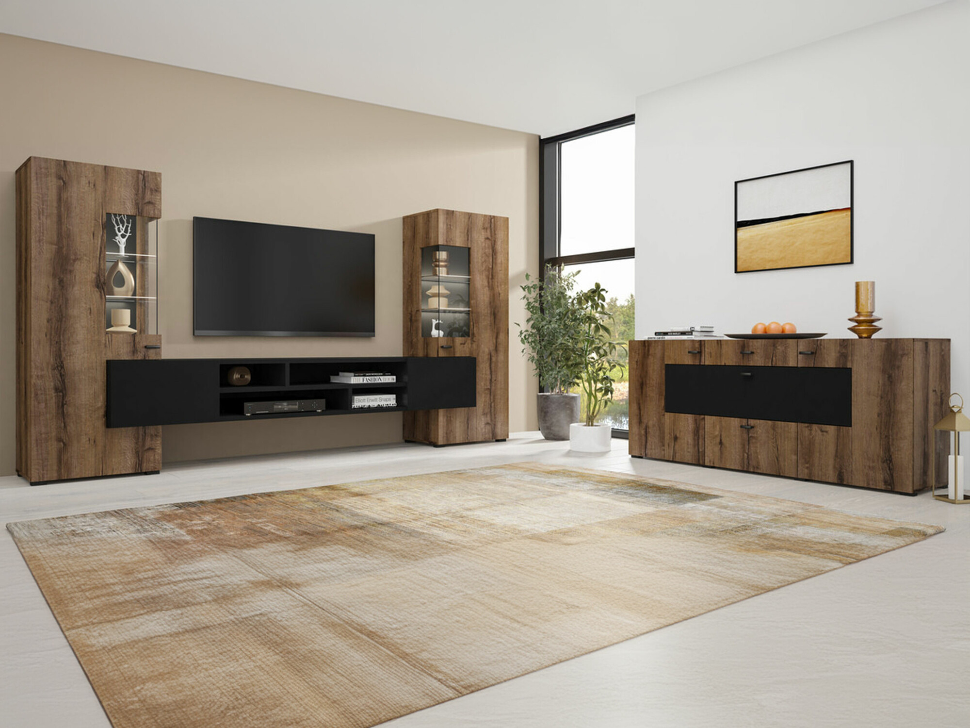 Wohnzimmer-Sets Mondalo 105 (Monastery Eichenholzoptik + Mattschwarz)