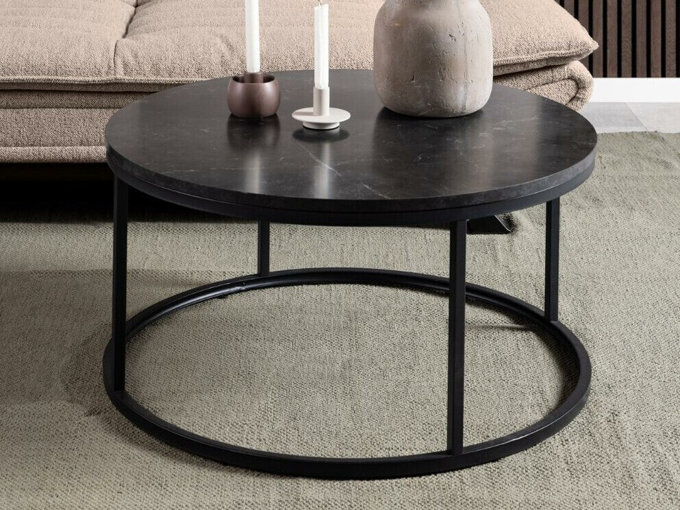 Couchtisch Norsica 692 (Schwarz + Schwarzer Marmor)