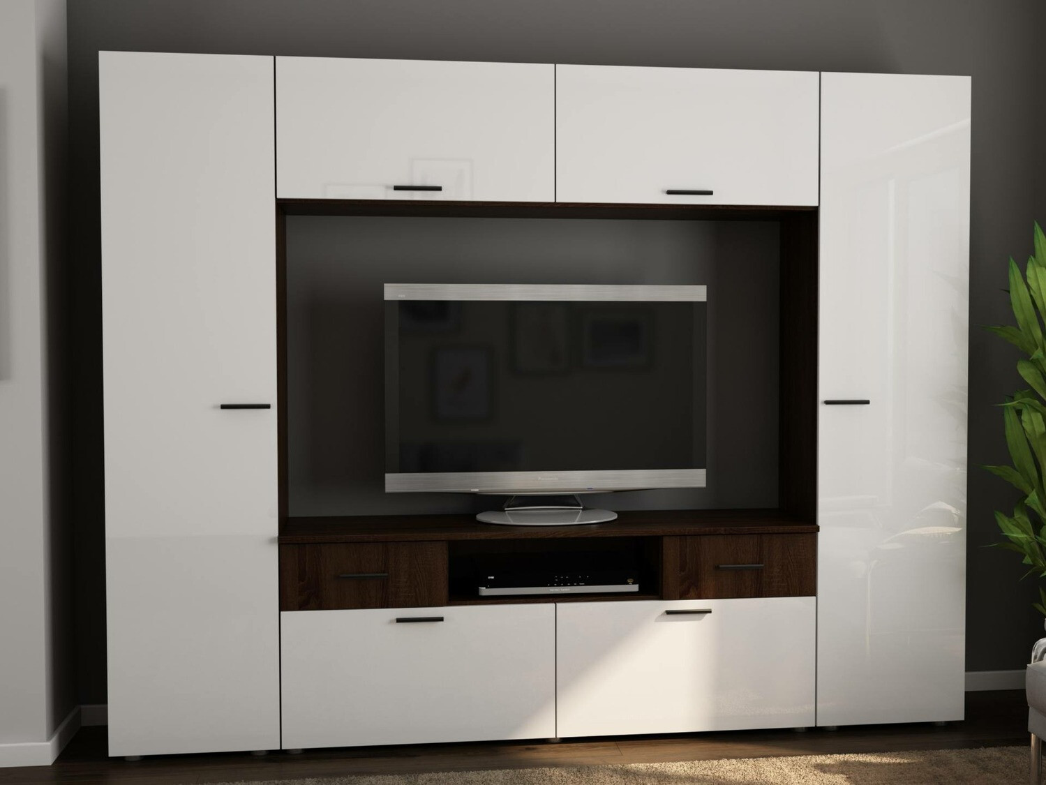 Wohnzimmer-Sets Lexington 130 (Eichenholzoptik Sonoma dunkel + Weiß glänzend)