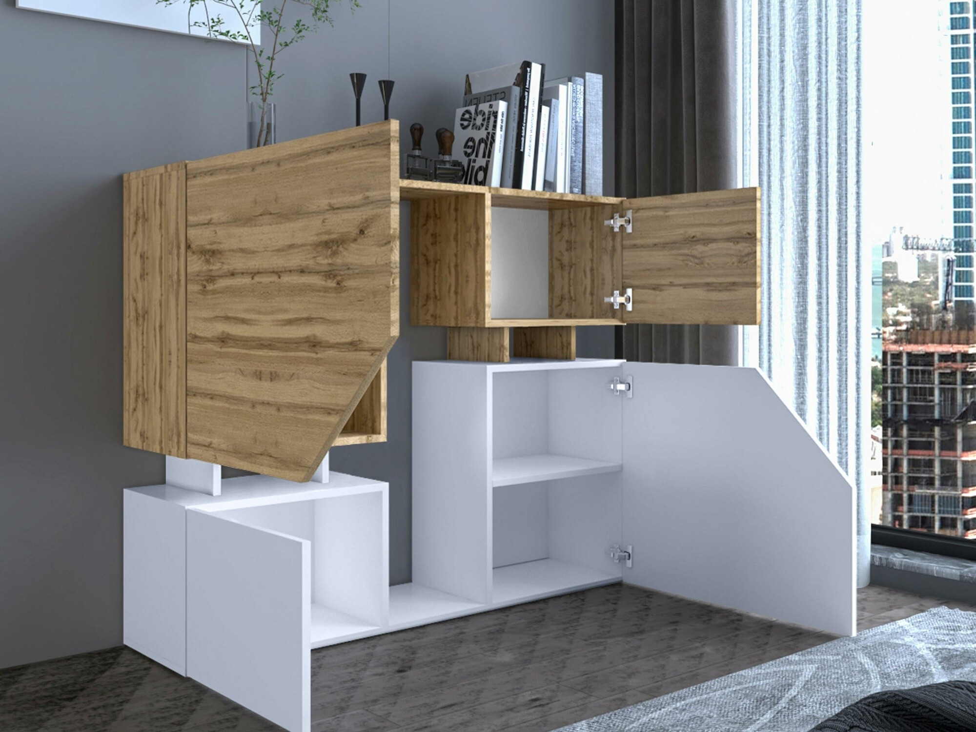 Wohnzimmer-Sets Comfivo Daldune II (Anthrazit + Wotan Eiche)