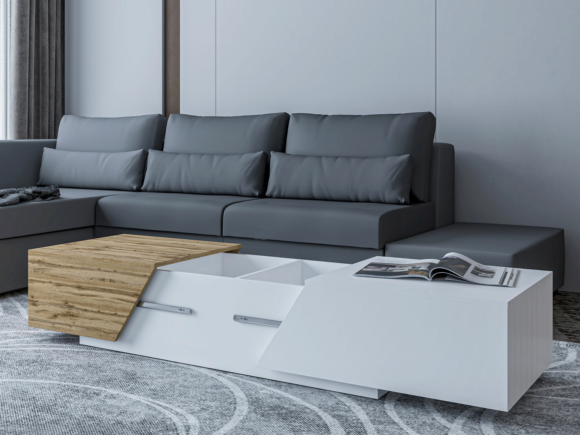 Wohnzimmer-Sets Comfivo Daldune II (Weiß + Wotan Eiche)