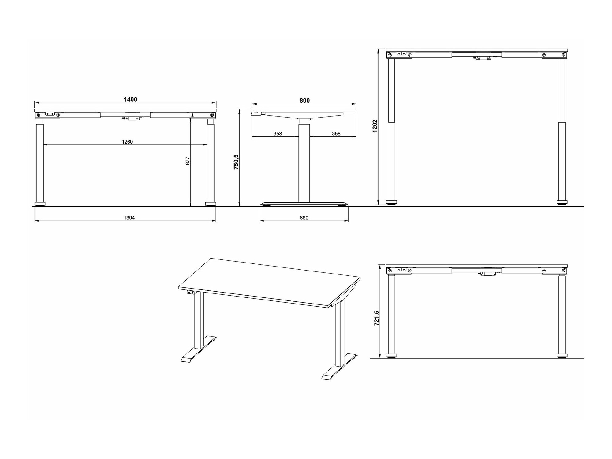 Höhenverstellbarer Schreibtisch Sacramento 415 (Grandson Eichenholzoptik + Weiß)