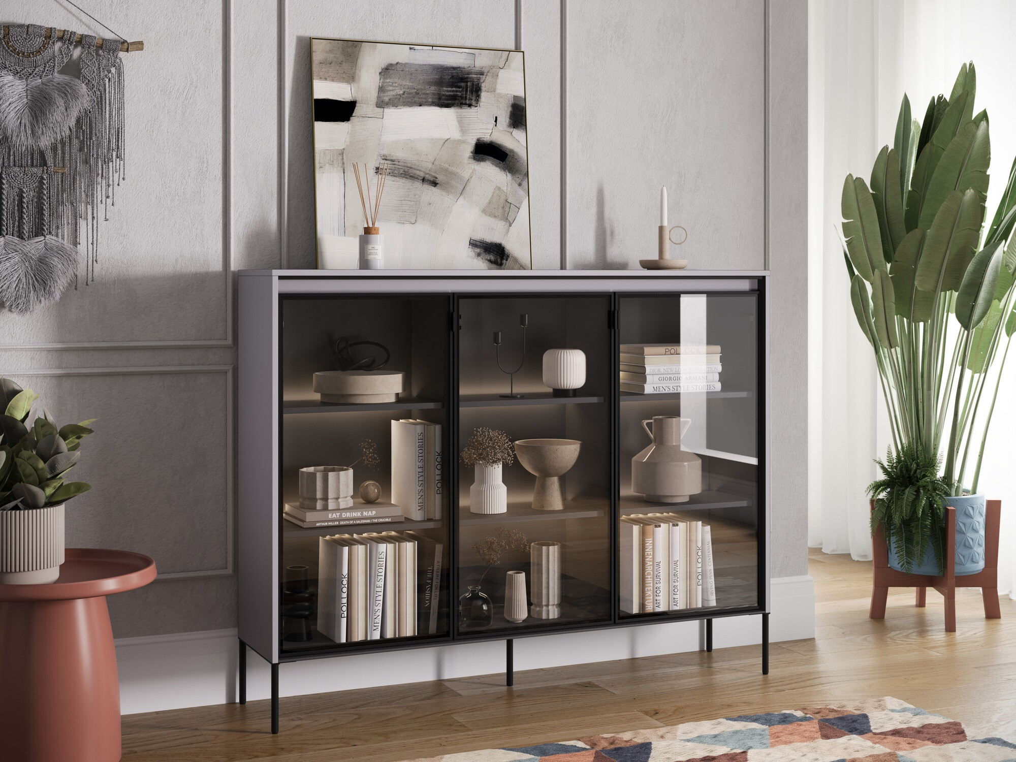 Sideboard Fernolu 108 (Grau + Schwarz)