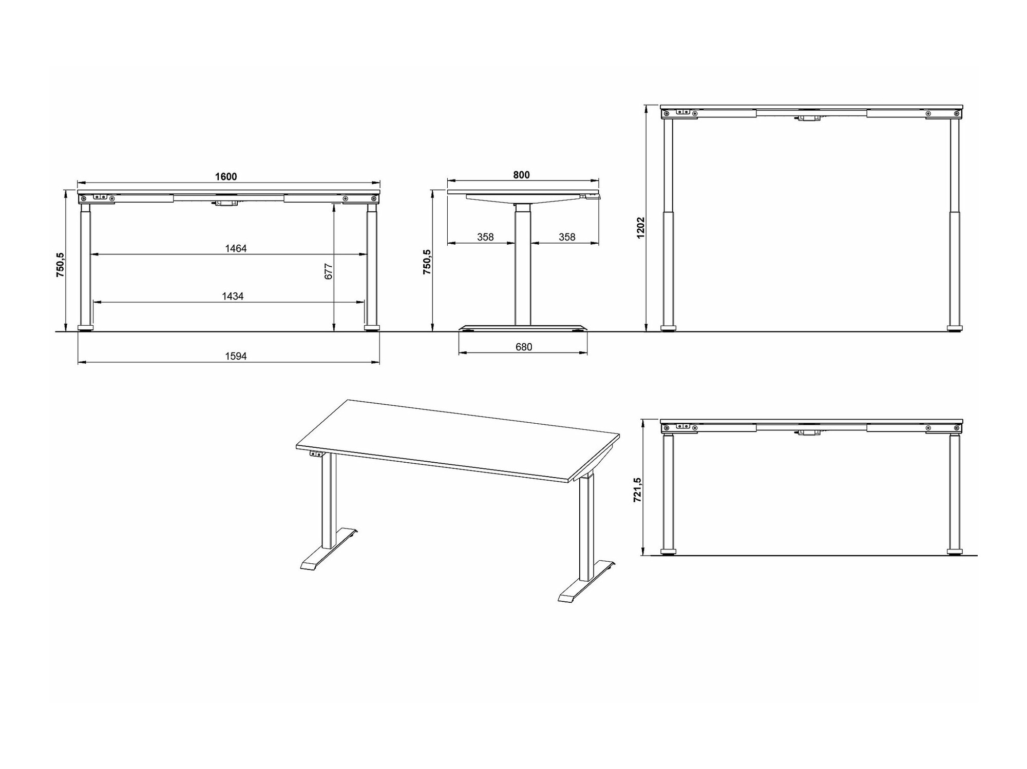 Höhenverstellbarer Schreibtisch Sacramento 416 (Graphit + Silber)