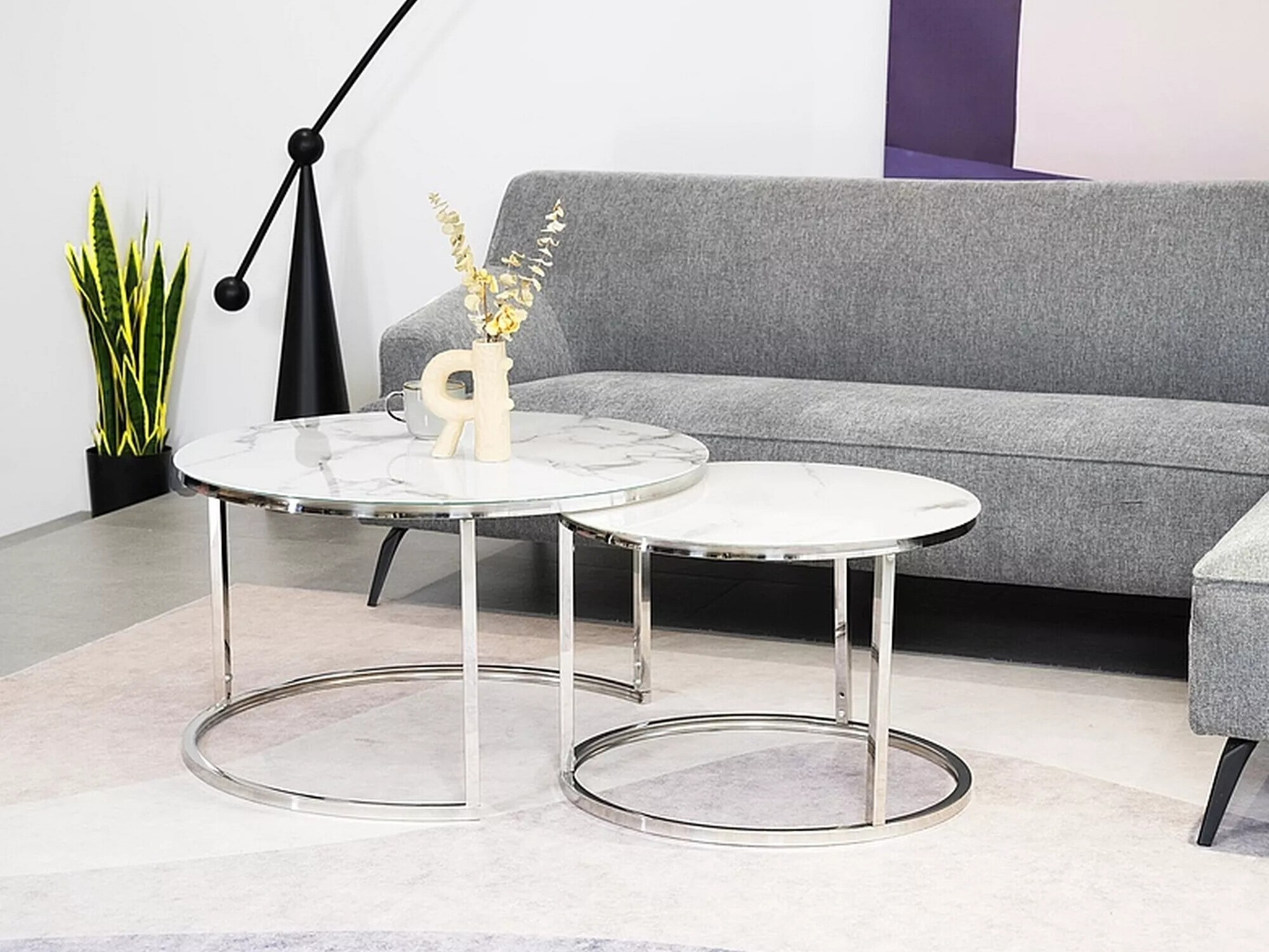 Couchtischset Detroit 494 (Silber + Weißer Marmor)