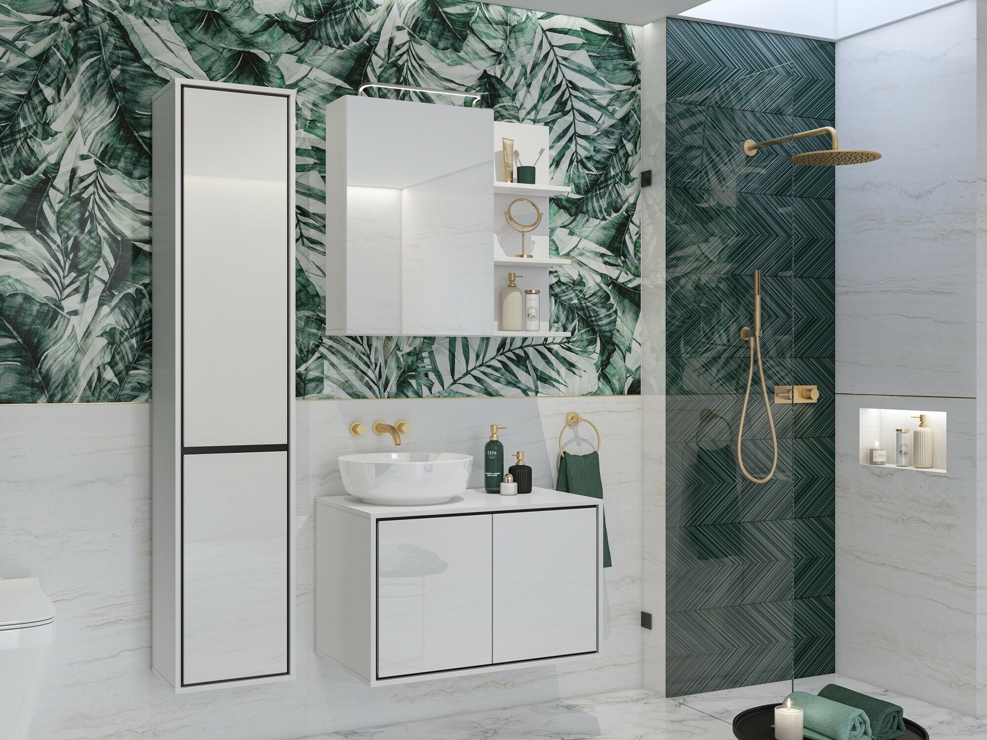 Hängeschrank für Waschbecken Tecavu 103 (Weiß glänzend + Weiß)