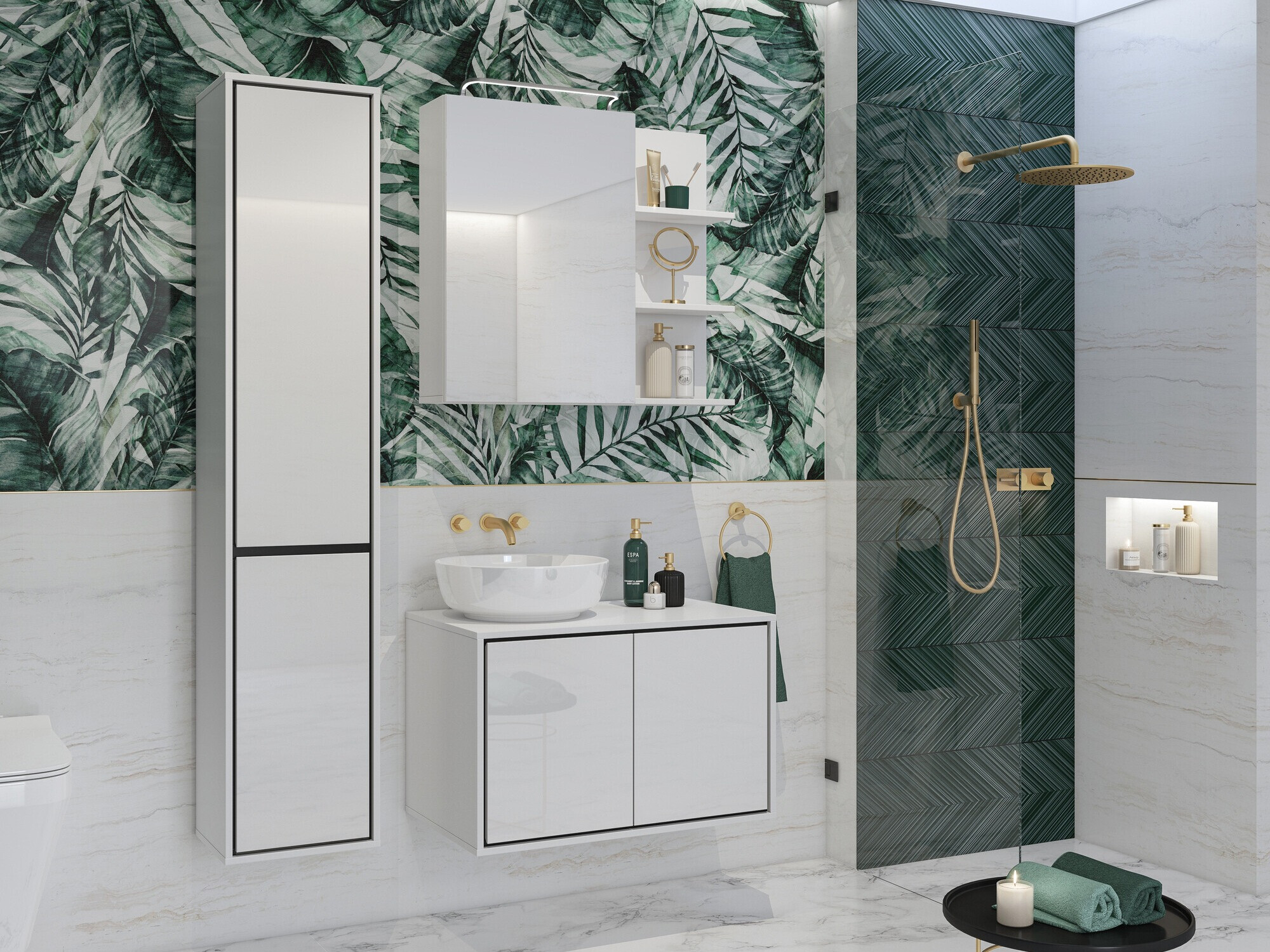 Spiegelschrank fürs Badezimmer Tecavu 102 (Weiß glänzend + Weiß)