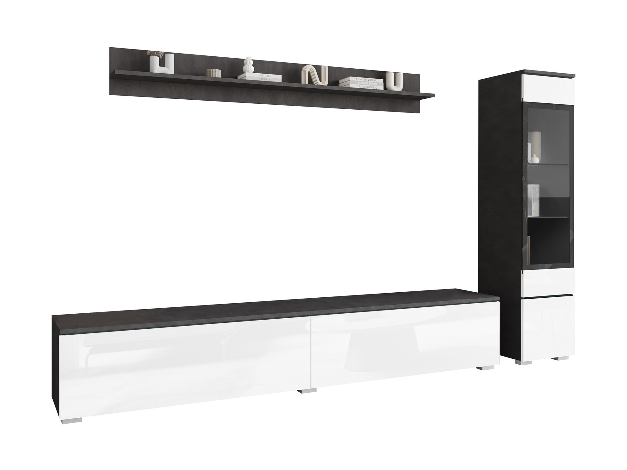 Wohnzimmer-Sets Mirfivo 100 (Matera grau + Weiß glänzend)