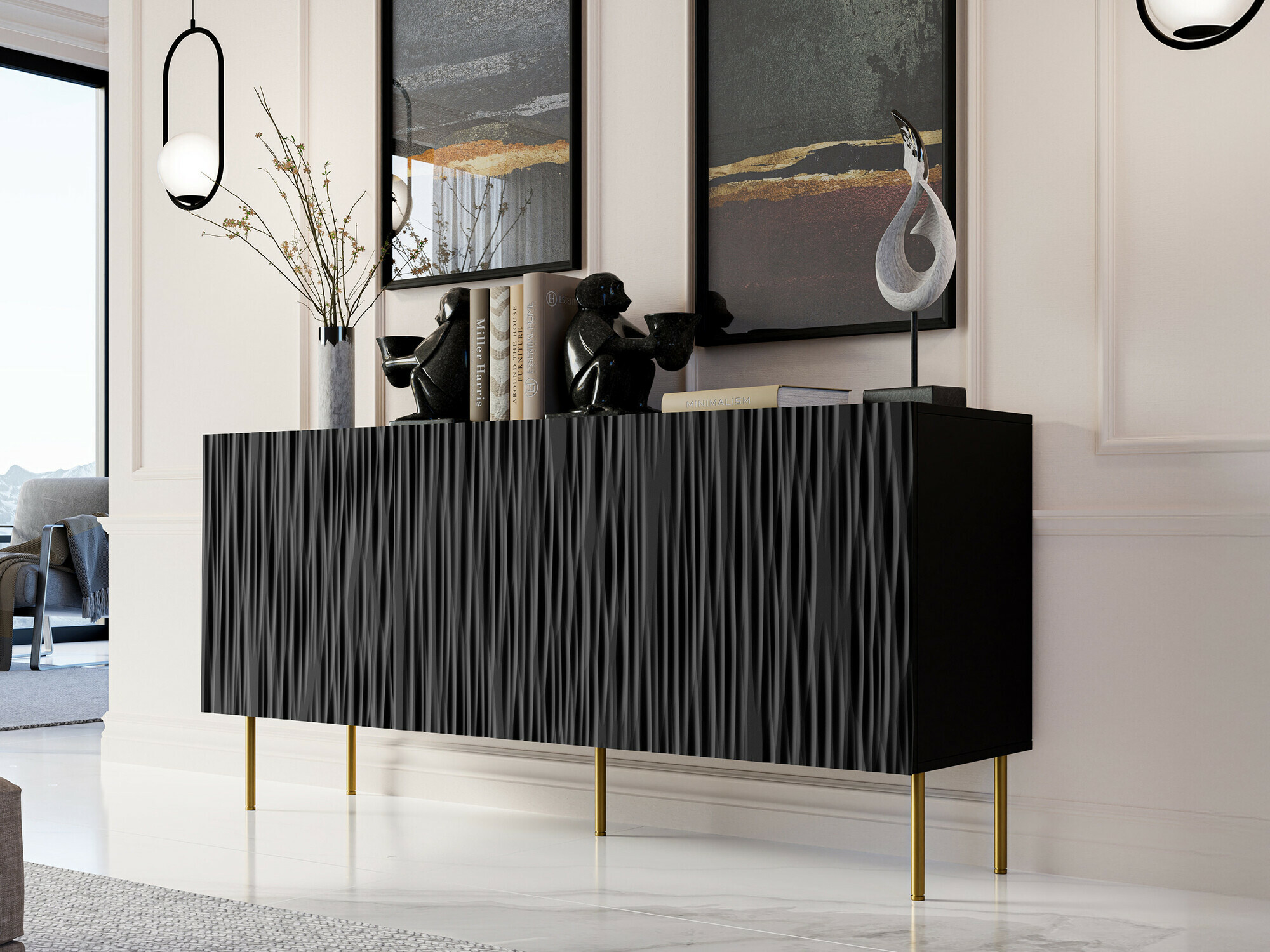 Sideboard Lorelbo 100 (Schwarz + Gold)