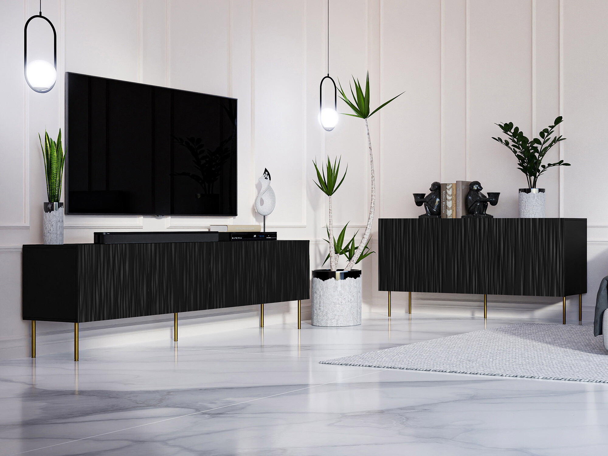 Wohnzimmer-Sets Lorelbo 104 (Schwarz + Gold)