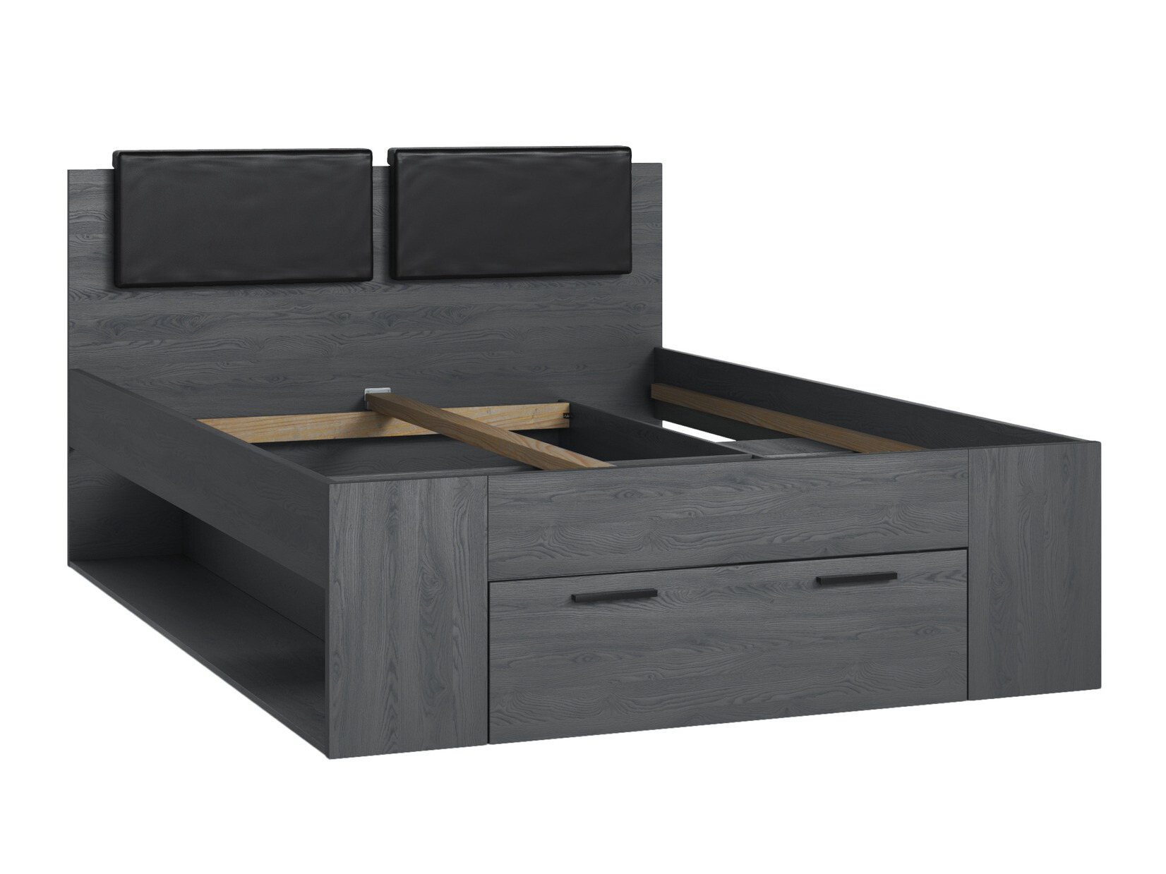 Bett Levruvu 106 (Eichenholzoptik Grau + Schwarz)