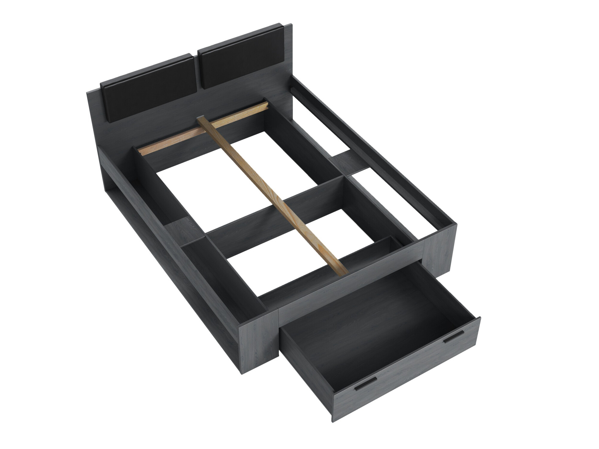 Bett Levruvu 106 (Eichenholzoptik Grau + Schwarz)