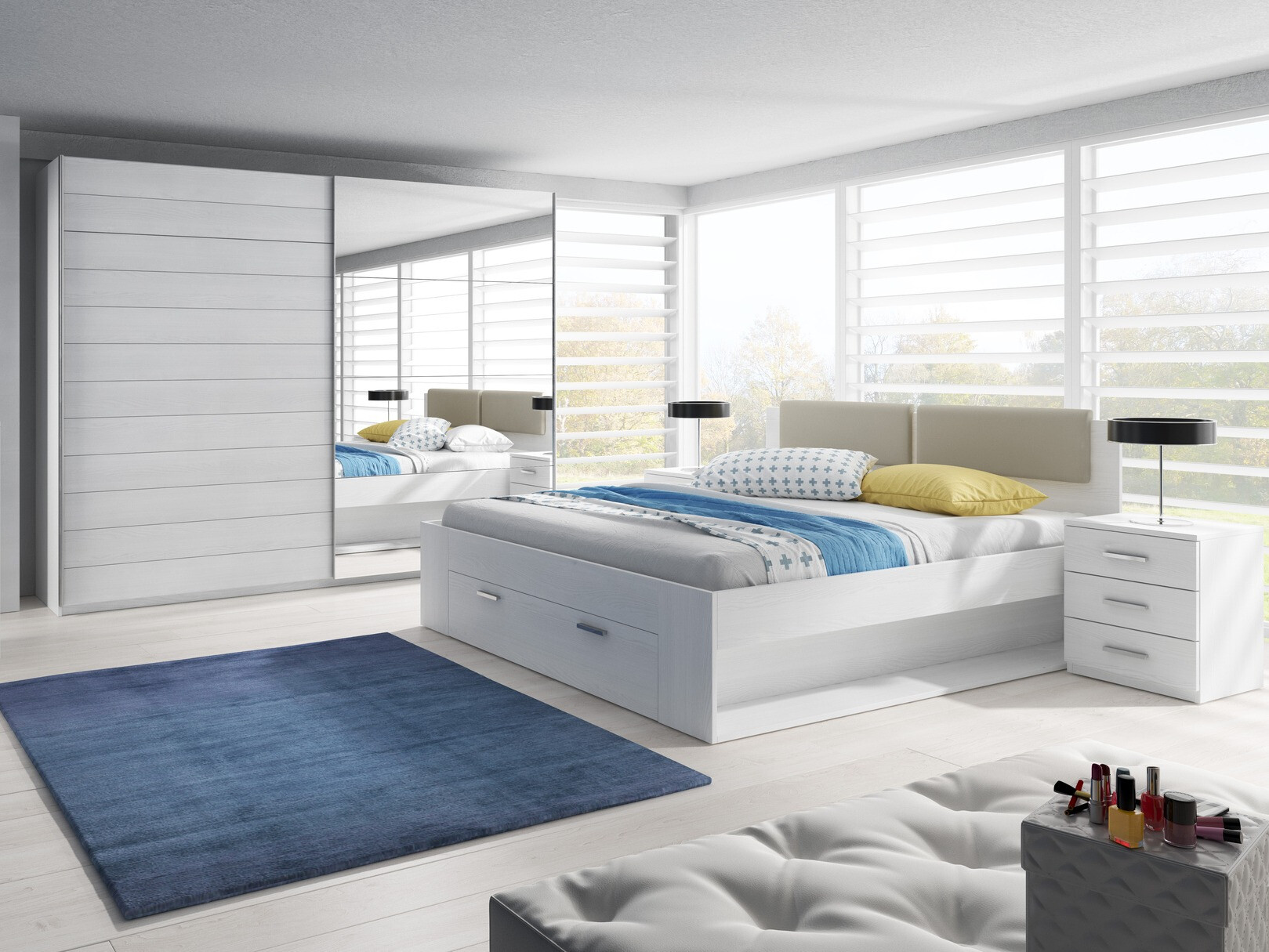 Bett Levruvu 106 (Esche gebleicht + Beige)