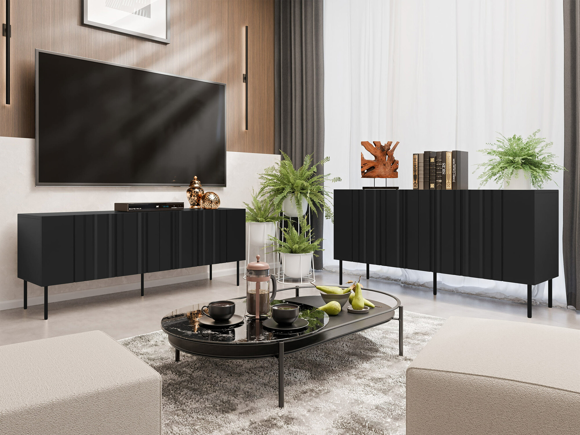 Wohnzimmer-Sets Evavese 105 (Schwarz)
