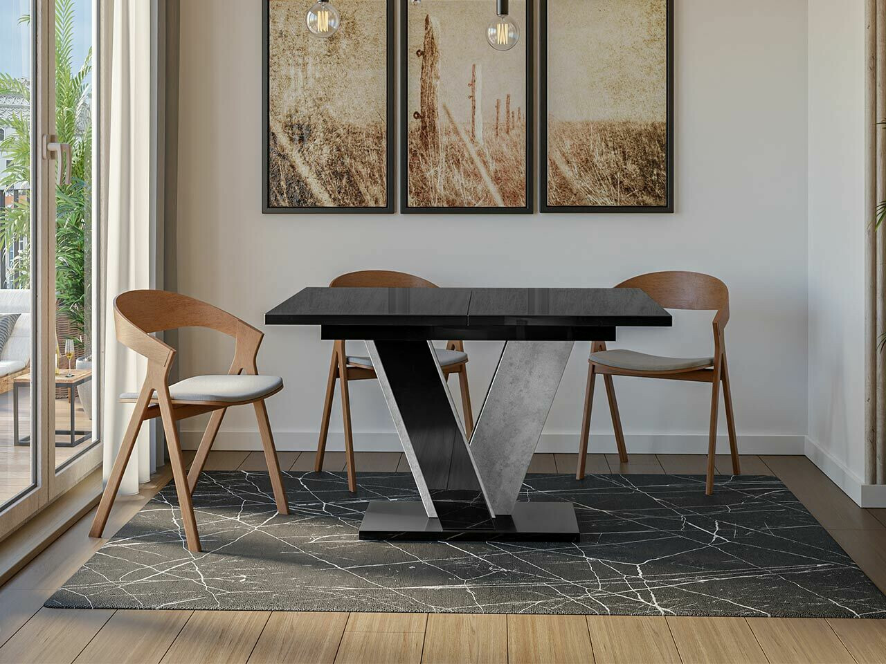 Tisch Goodyear 125 (Schwarz glänzend + Beton)