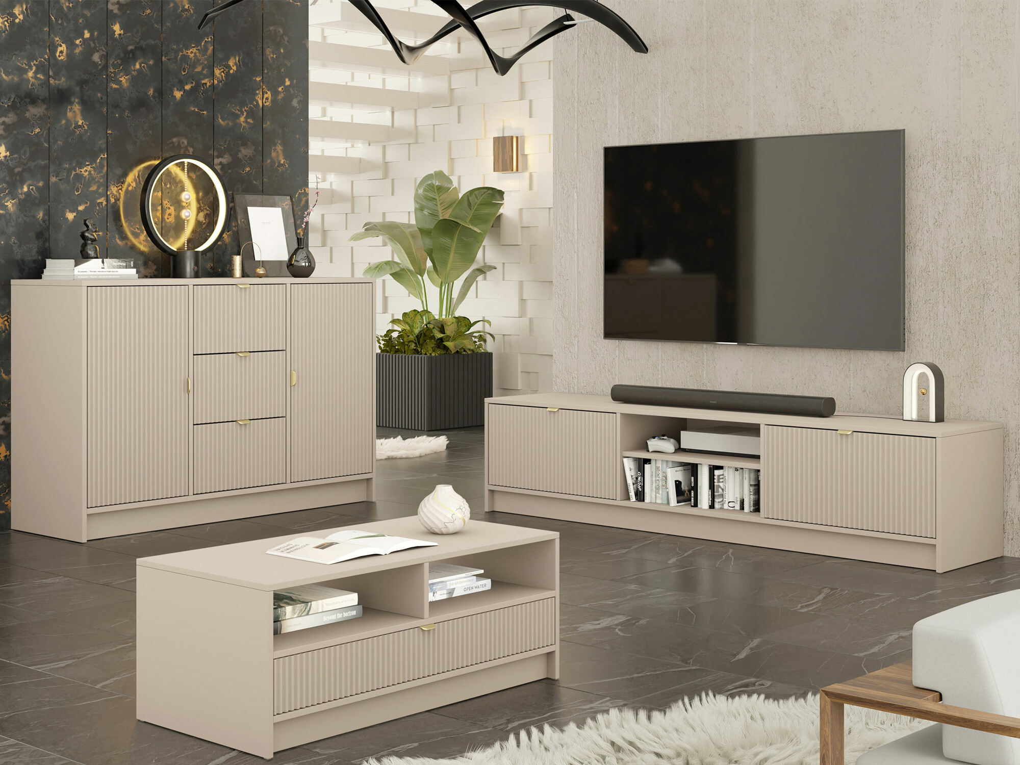 Wohnzimmer-Sets Comfivo Larmire 107 (Beige)