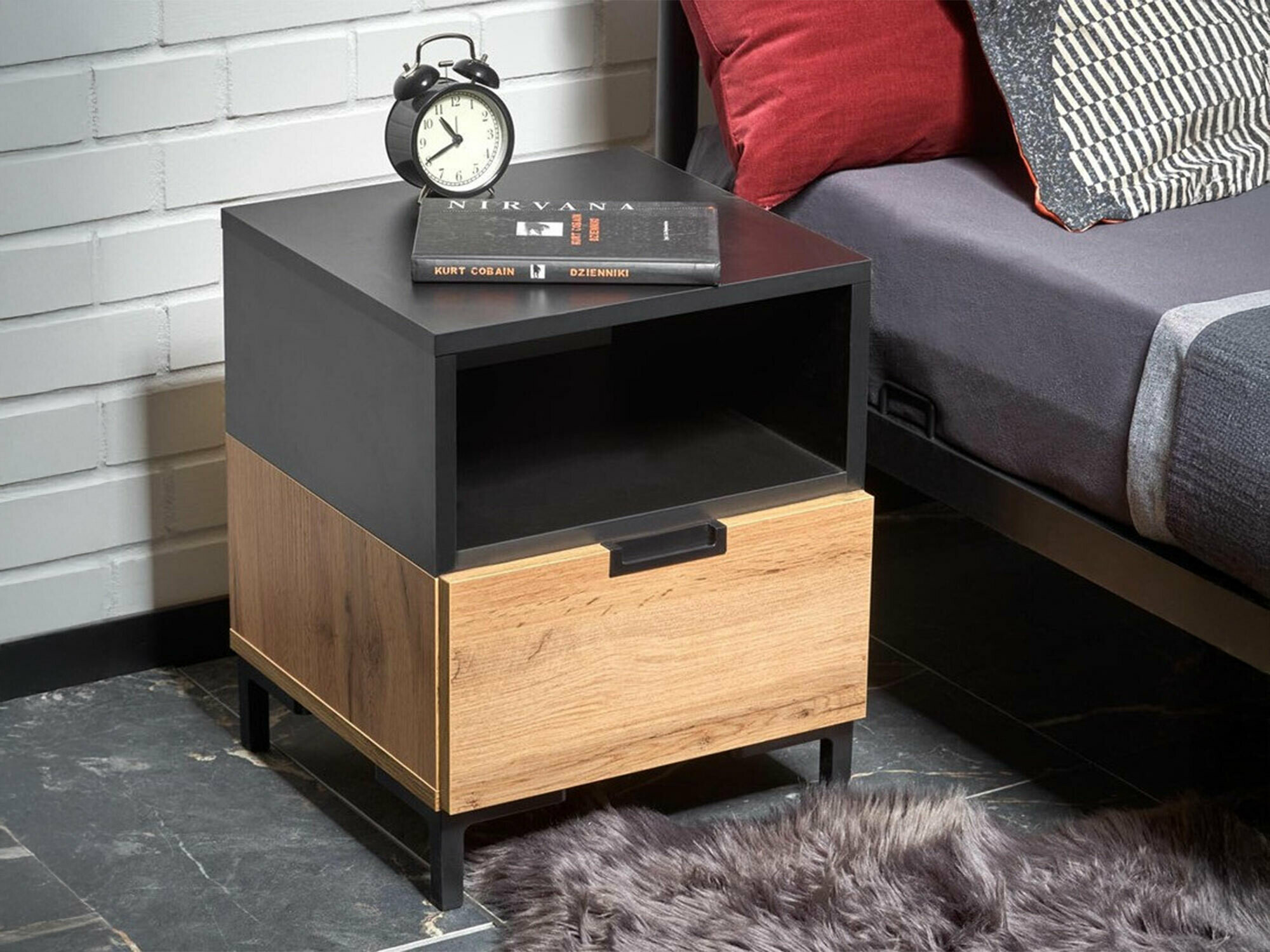Nachttisch Houston 1225 (Schwarz + Wotan Eiche)