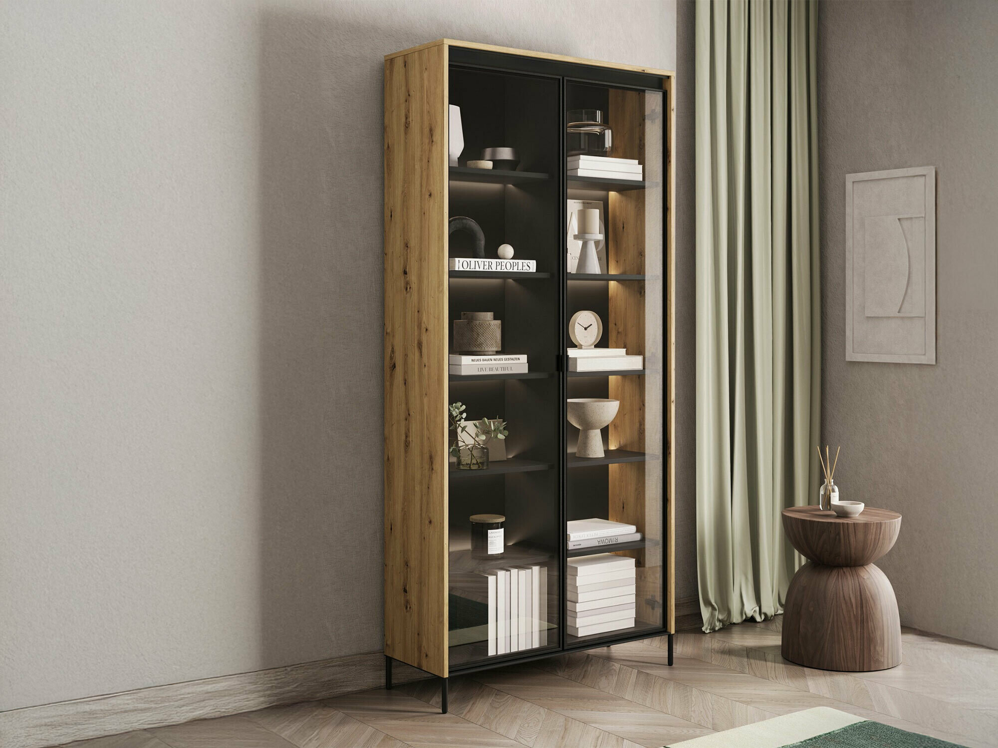 Regal Fernolu 106 (Artisan Eichenholzoptik + Schwarz)