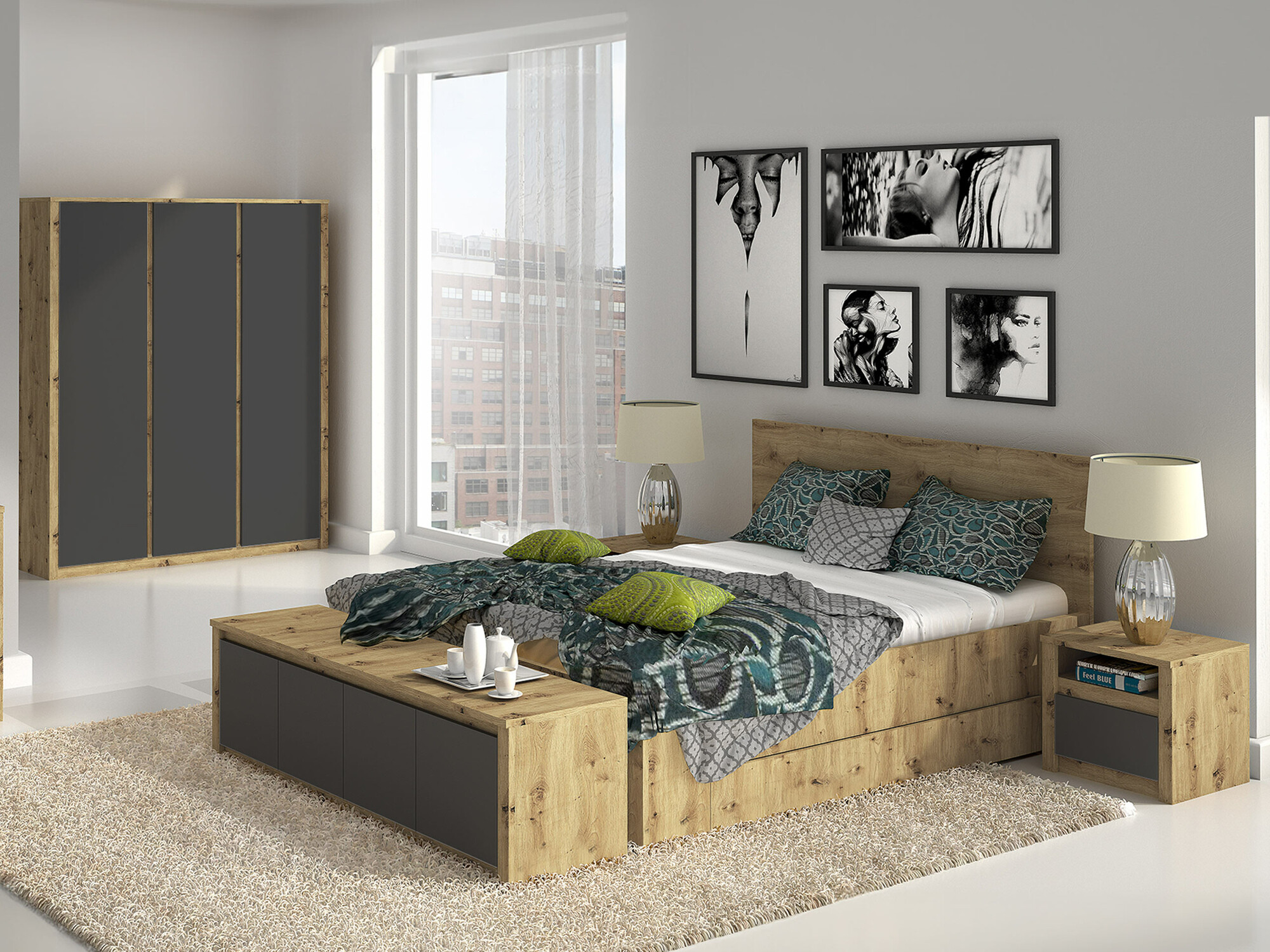 Schlafzimmer-Set Deldale 118 (Artisan Eichenholzoptik + Grau)