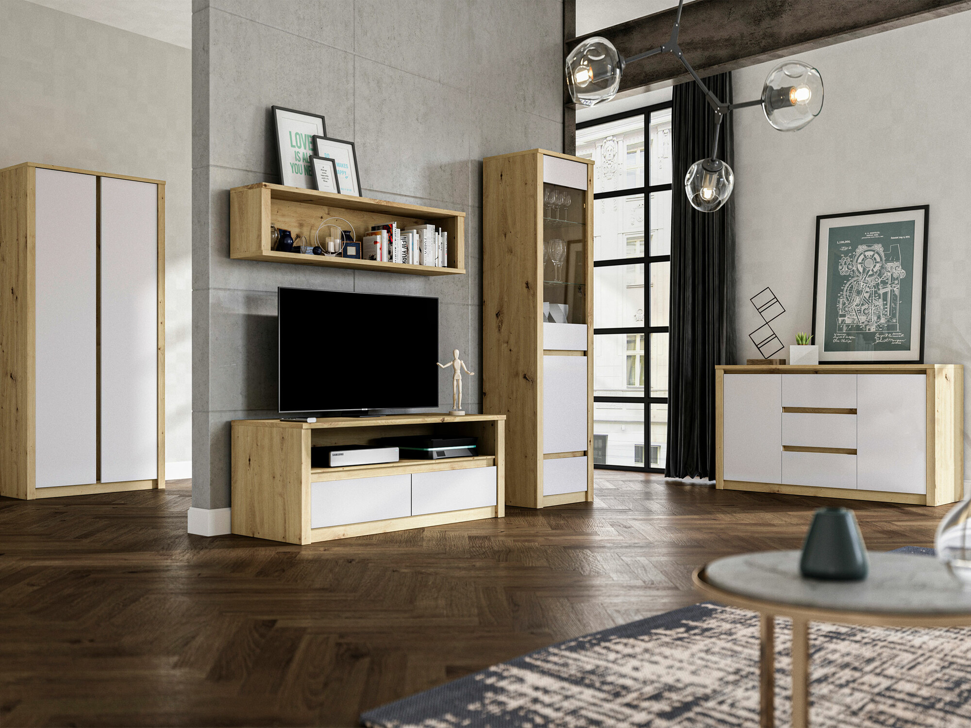 Wohnzimmer-Sets Deldale 115 (Artisan Eichenholzoptik + Weiß)