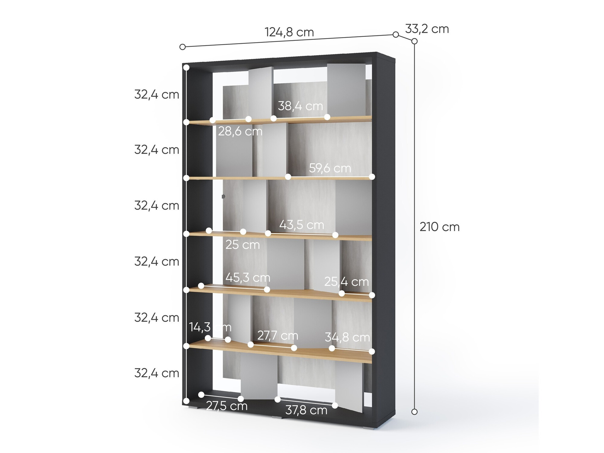 Regal Fresno 154 (Grau + Graphit + Eichenholzoptik)