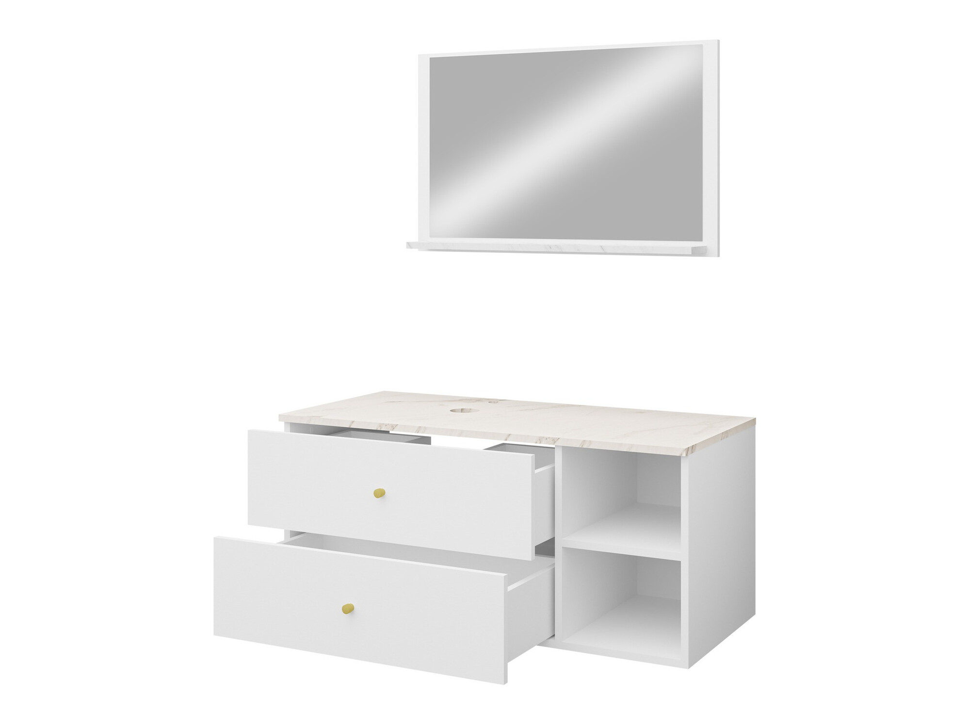 Badezimmer-Set Salus I (Walnussholzoptik + Weißer Marmor)