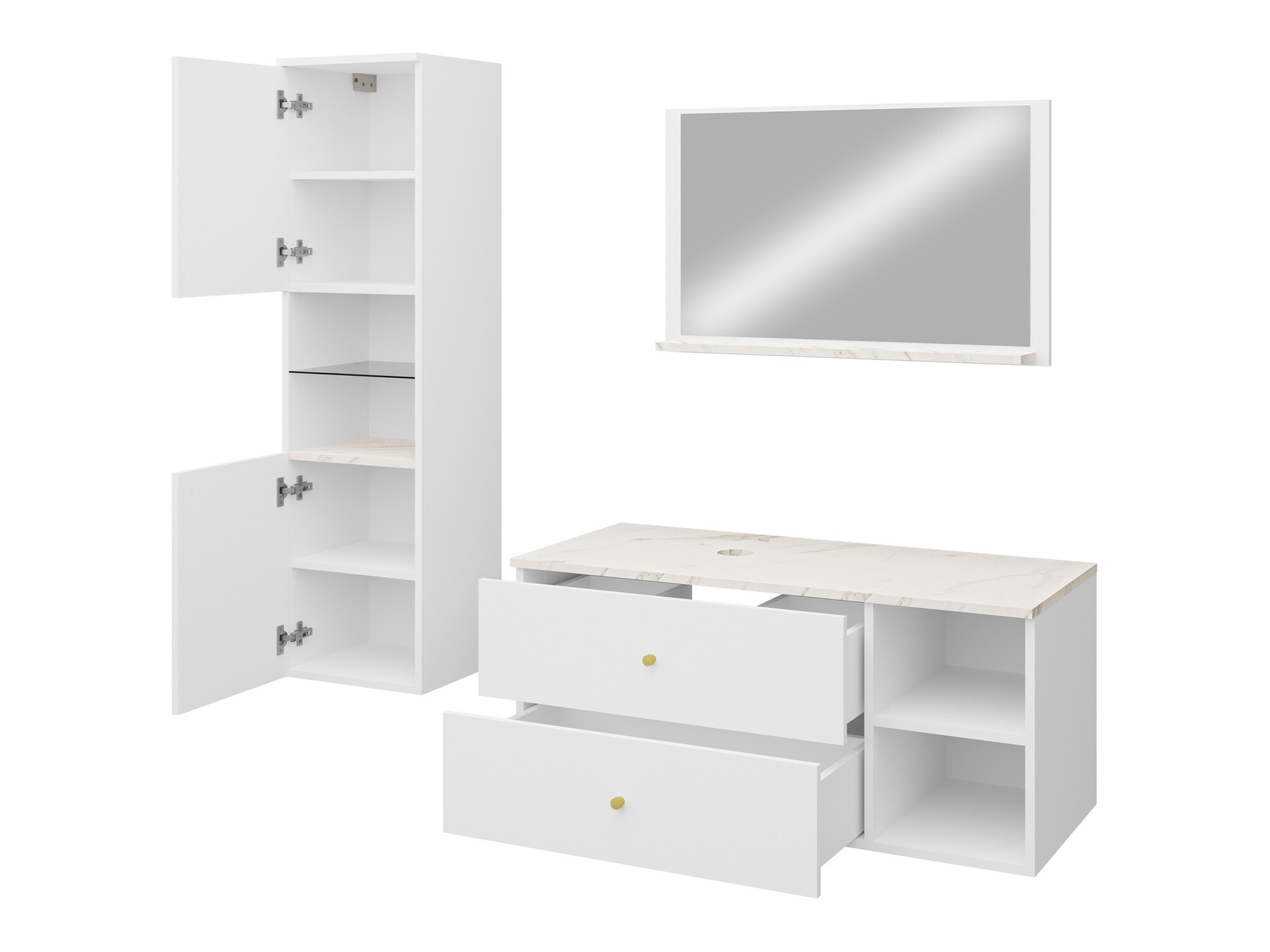 Badezimmer-Set Salus II (Walnussholzoptik + Weißer Marmor)