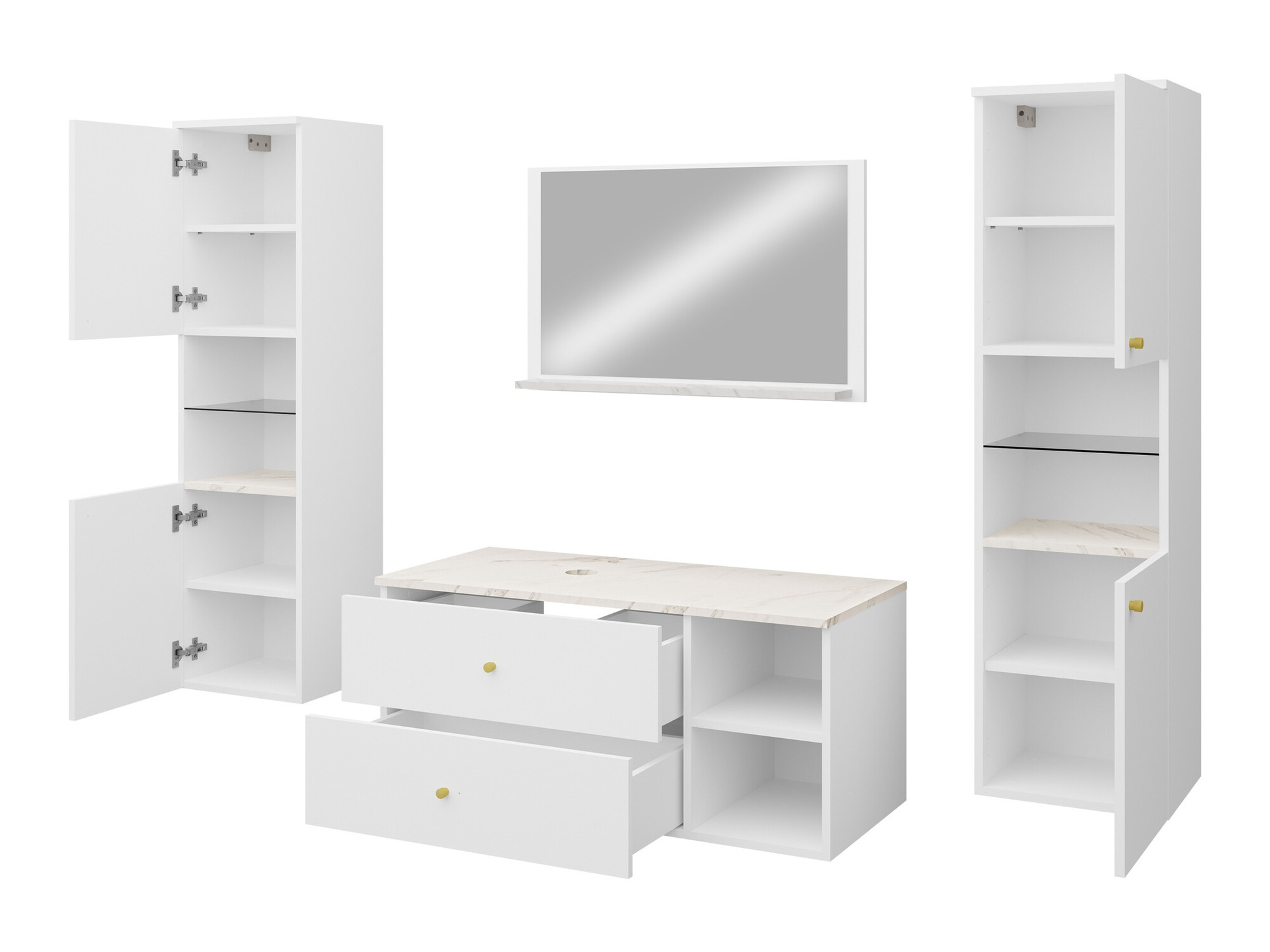 Badezimmer-Set Salus III (Walnussholzoptik + Weißer Marmor)